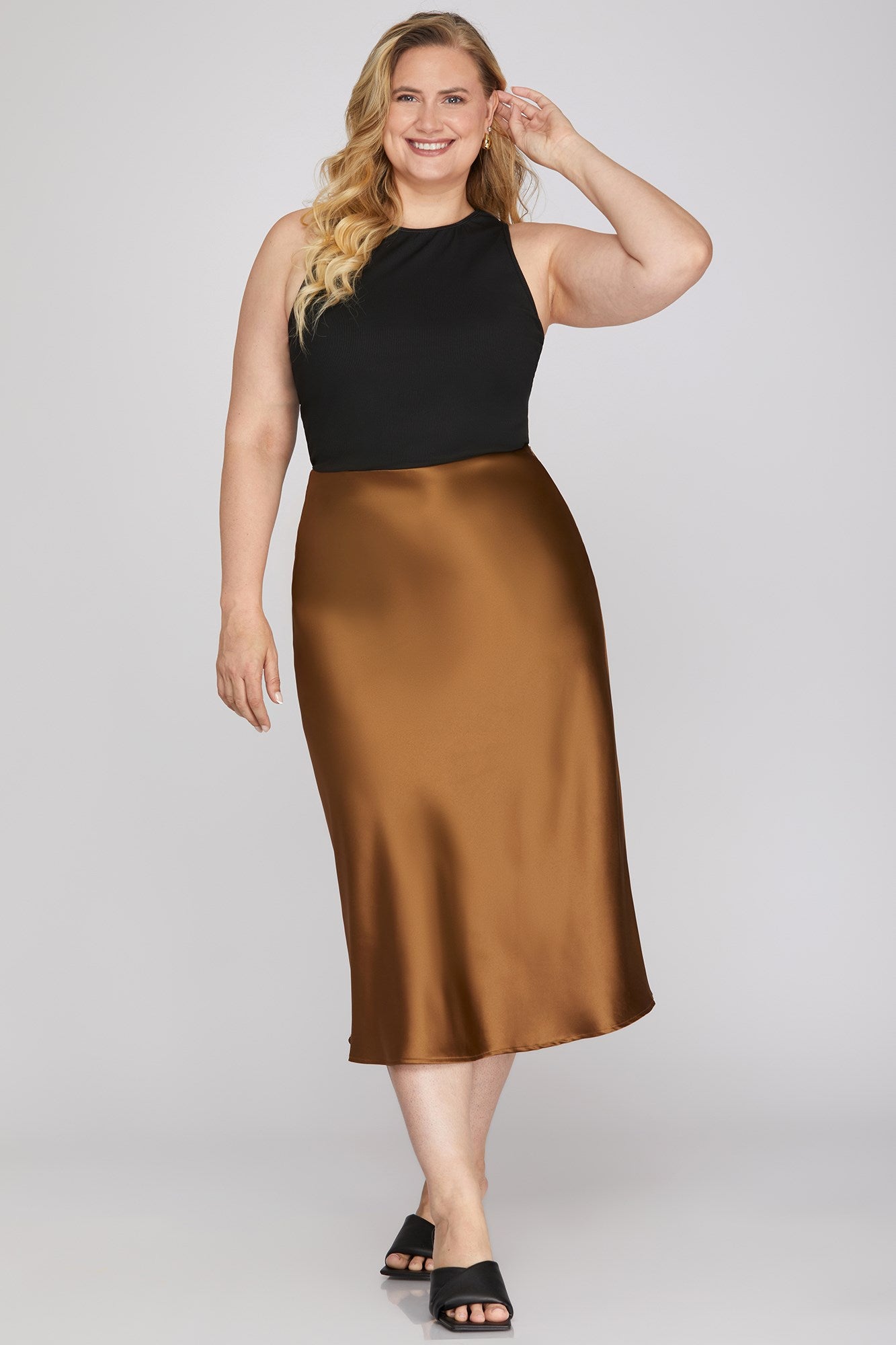 PLUS - SATIN BIAS MIDI SKIRT