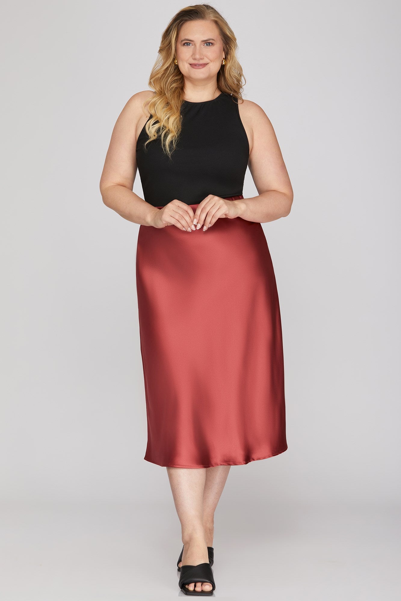 PLUS - SATIN BIAS MIDI SKIRT