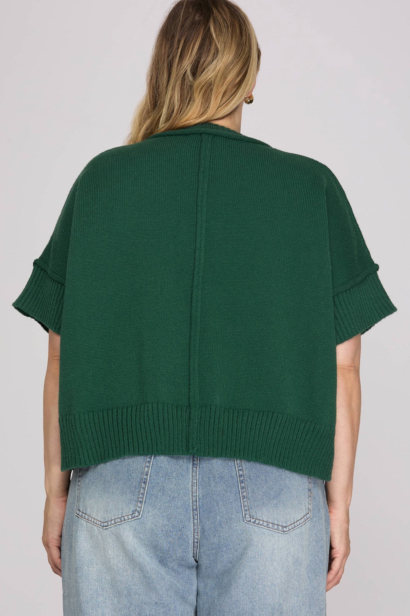 PLUS - DROP HALF SLEEVE CREW NECK SWEATER