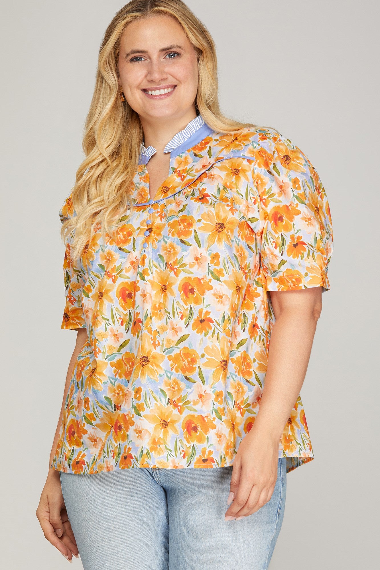 PLUS - FLORAL PRINTED WOVEN BLOUSE