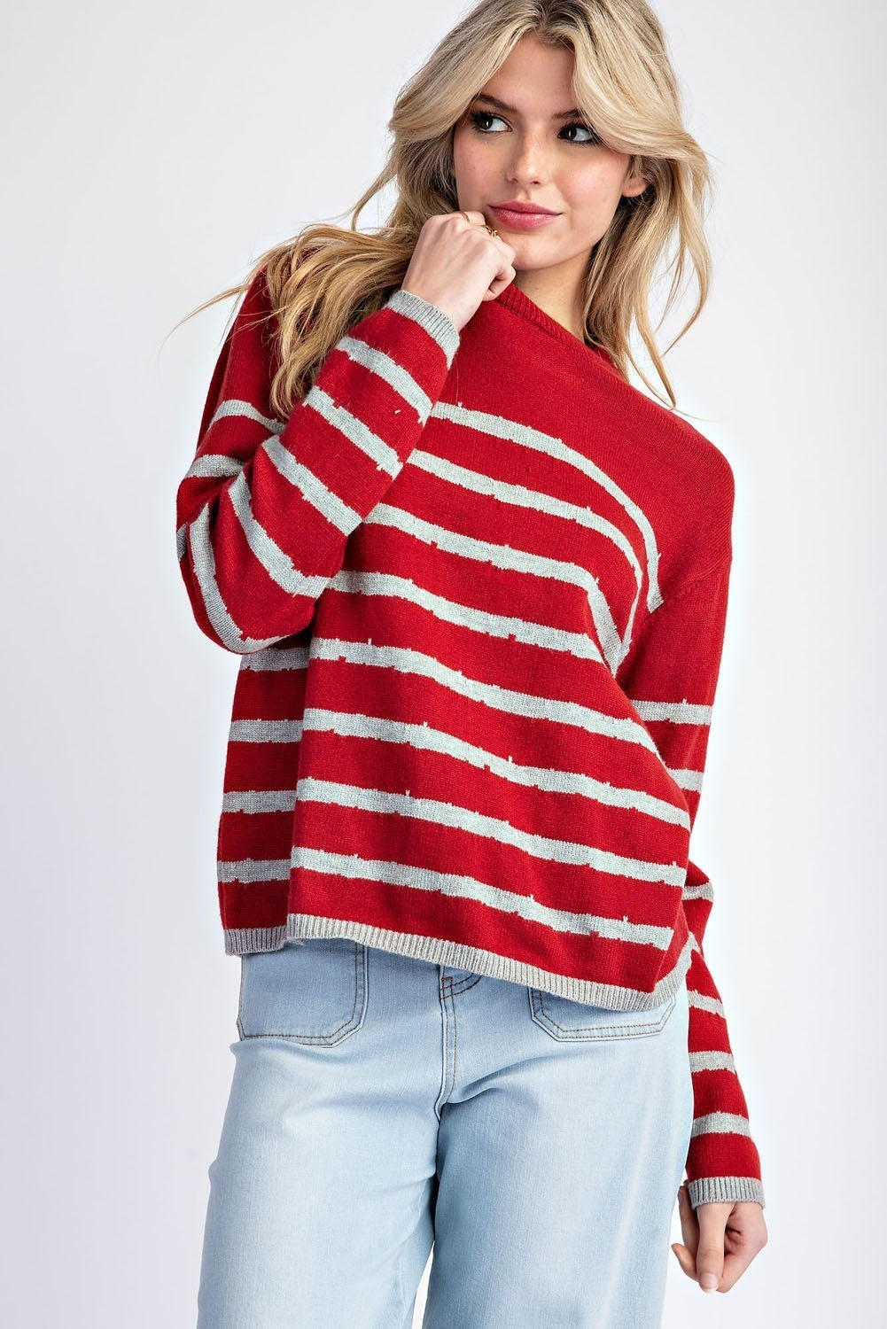 STRIPED LONG SLEEVE PULLOVER SWEATER