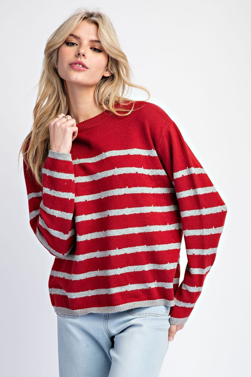 STRIPED LONG SLEEVE PULLOVER SWEATER