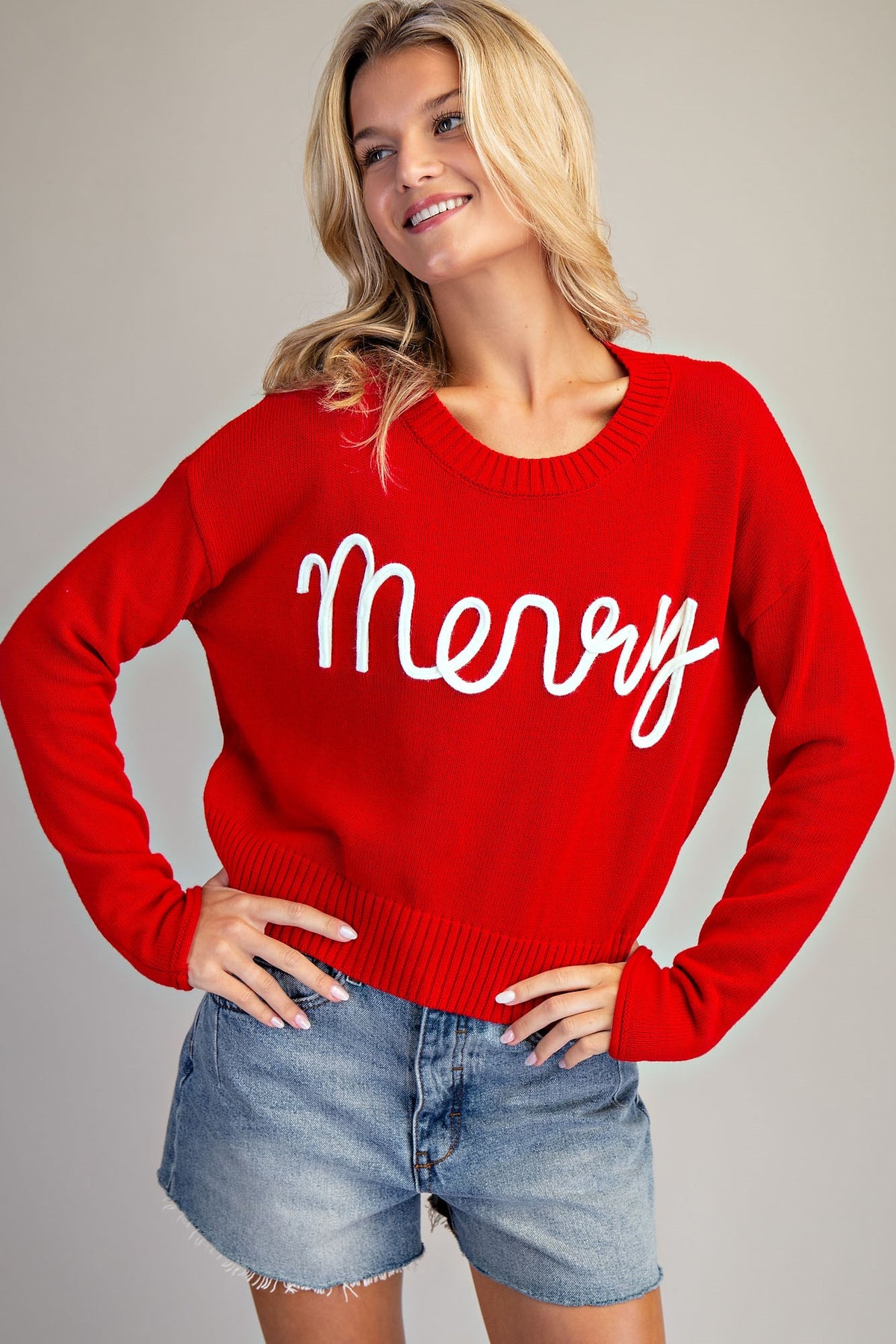 MERRY RIBBED HEM KNIT SWEATER