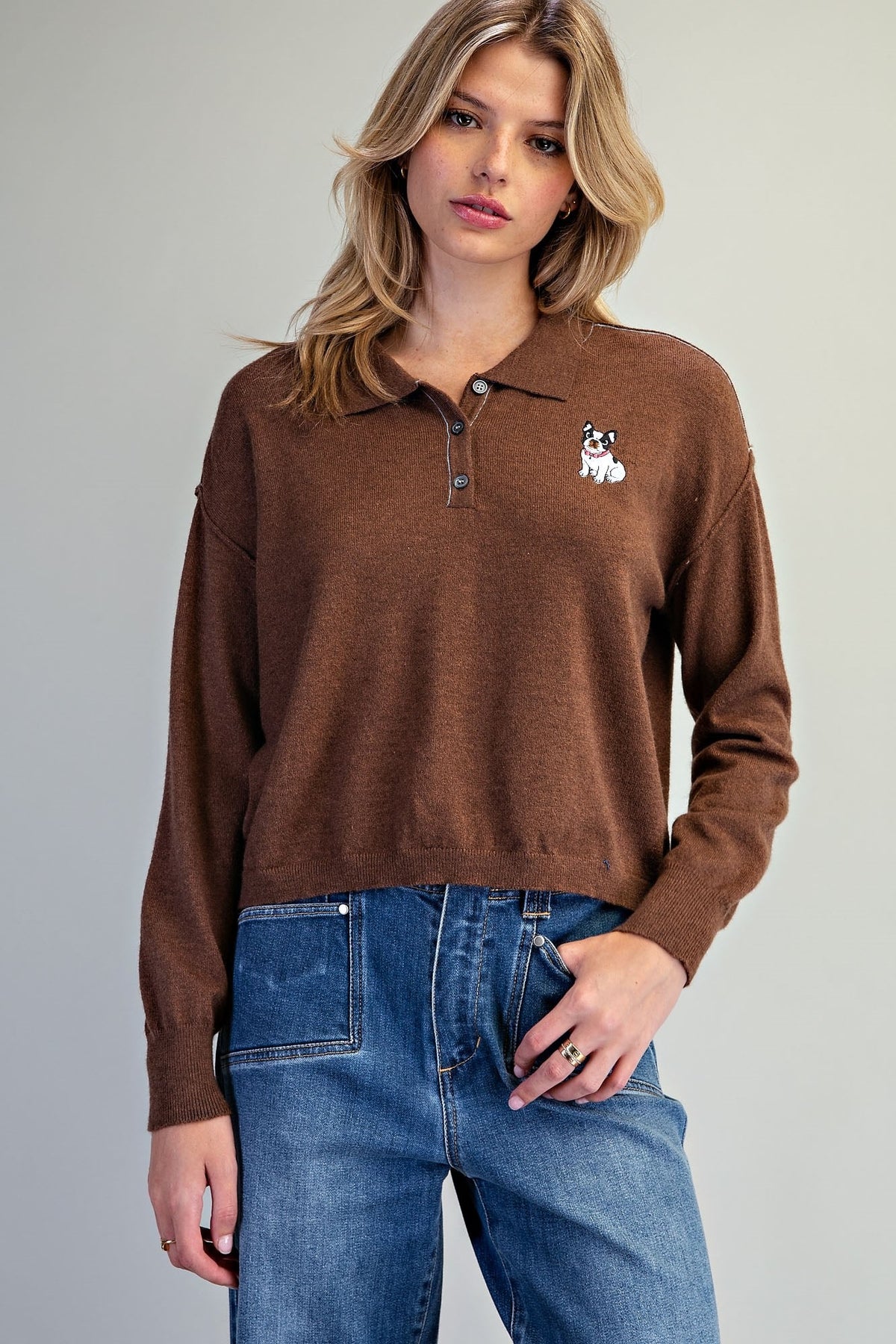 DOG EMBROIDERED POLO SWEATER