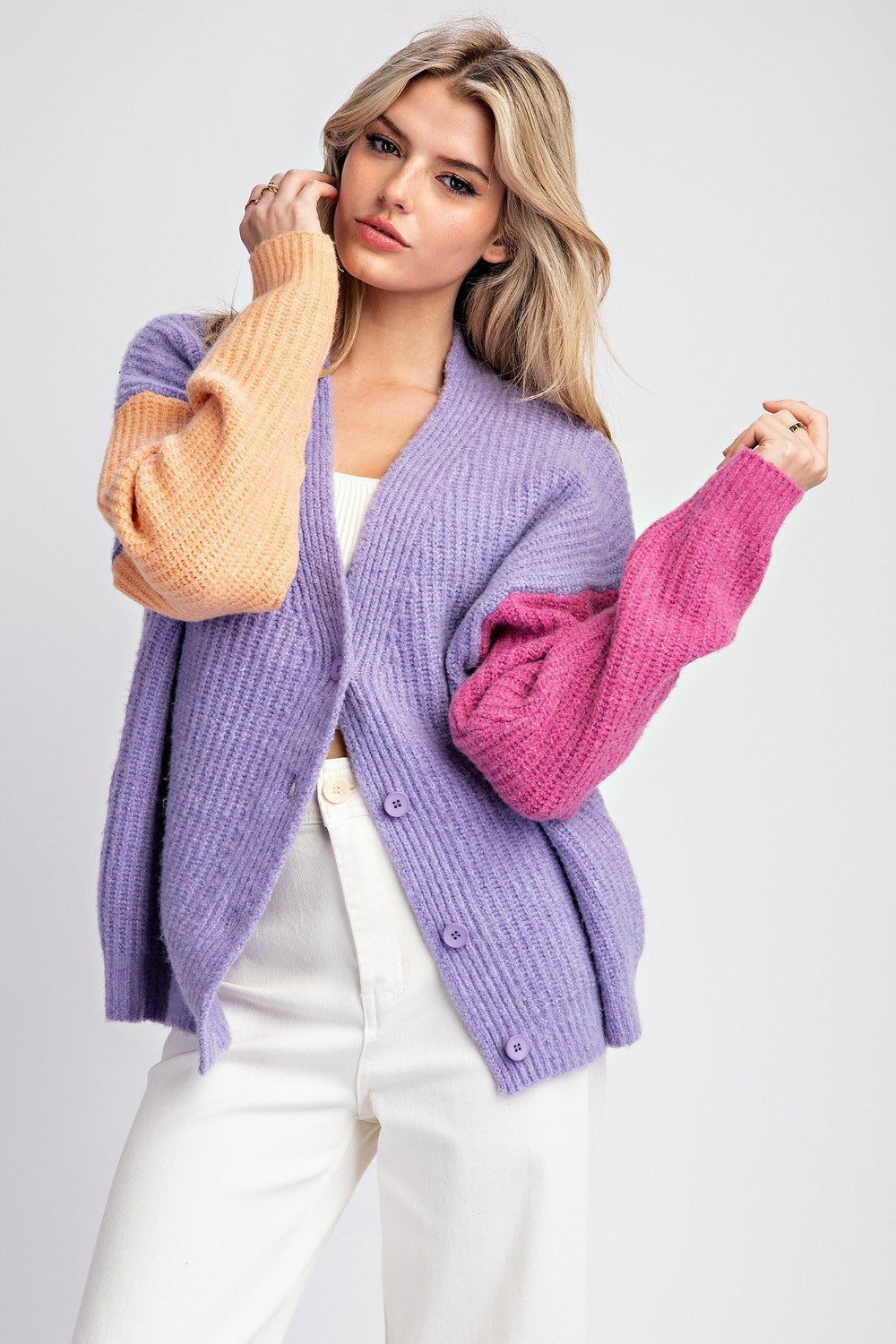 BUTTON DOWN COLOR BLOCK CARDIGAN