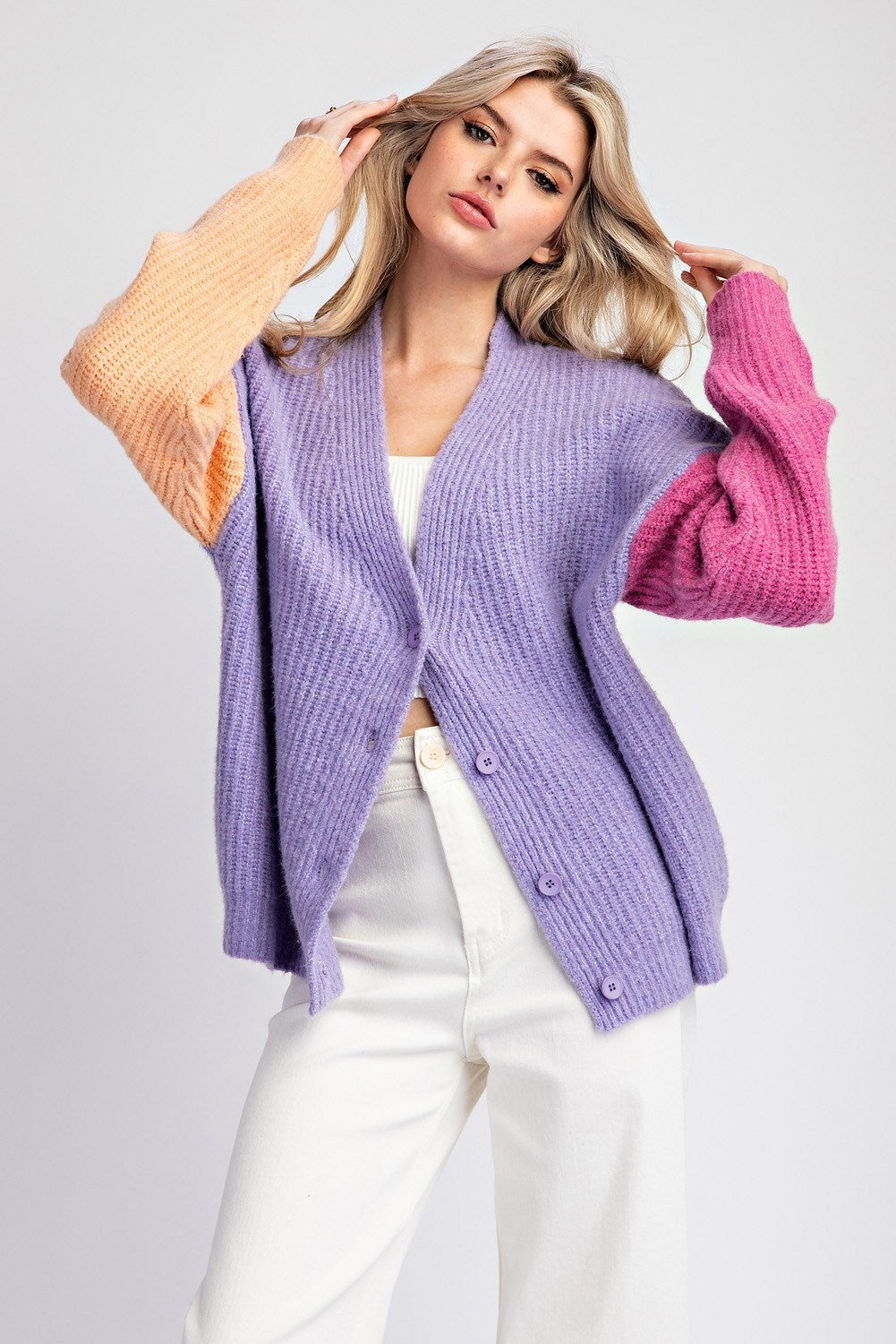 BUTTON DOWN COLOR BLOCK CARDIGAN