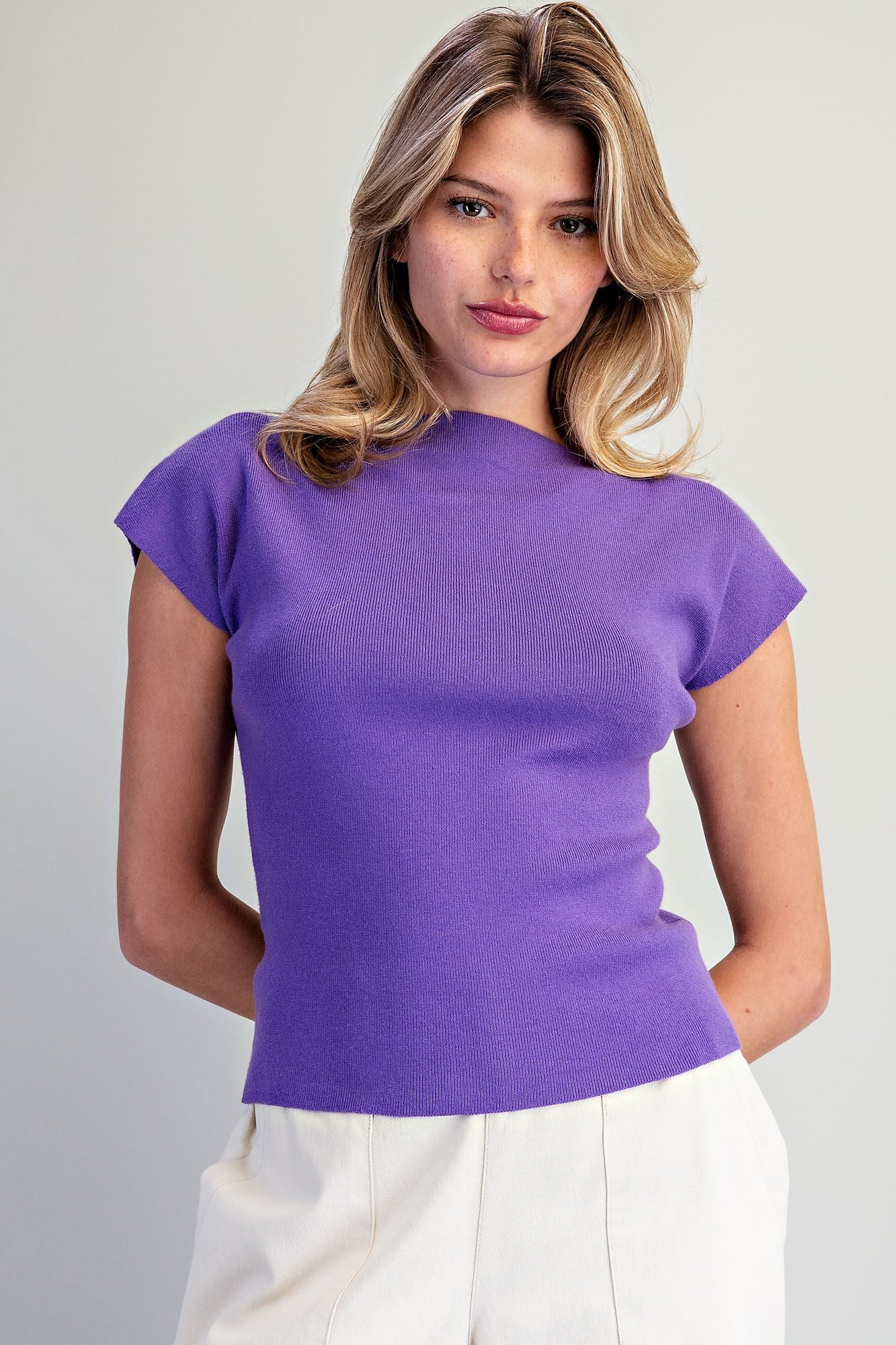 SOLID MOCK NECK KNIT TOP