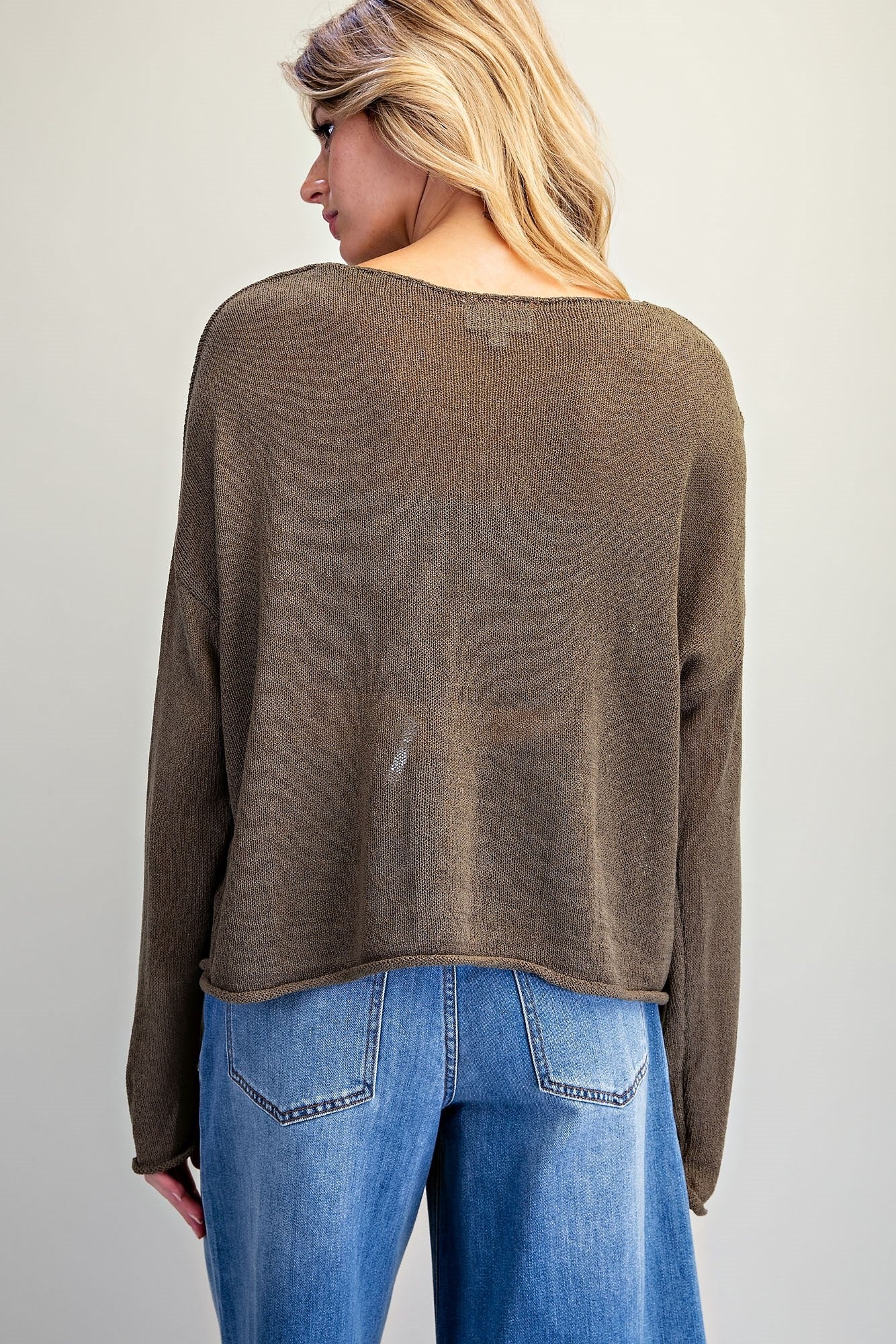 DROP SHOULDER DOLMAN SLEEVE KNIT TOP