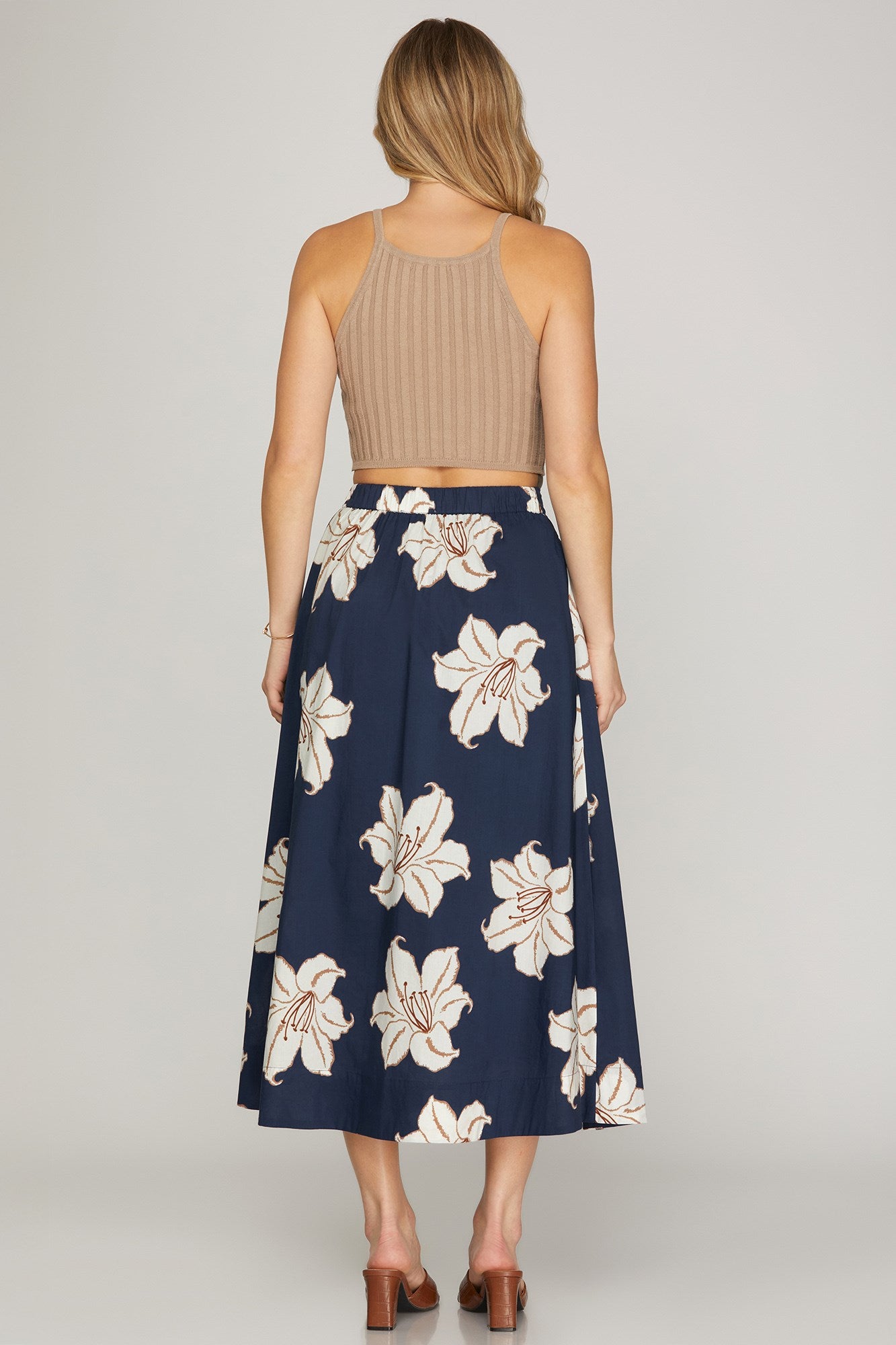 FLOWER PRINTED MIDI SKIRT