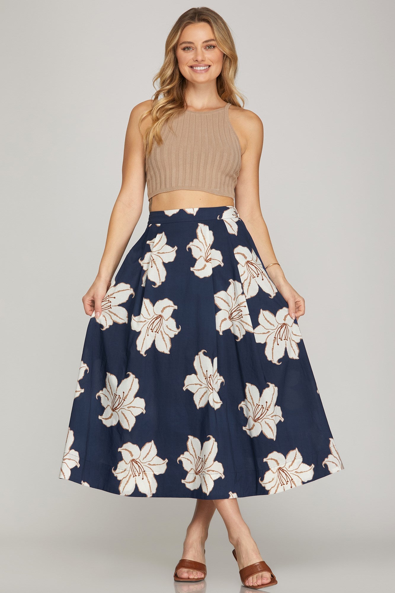 FLOWER PRINTED MIDI SKIRT