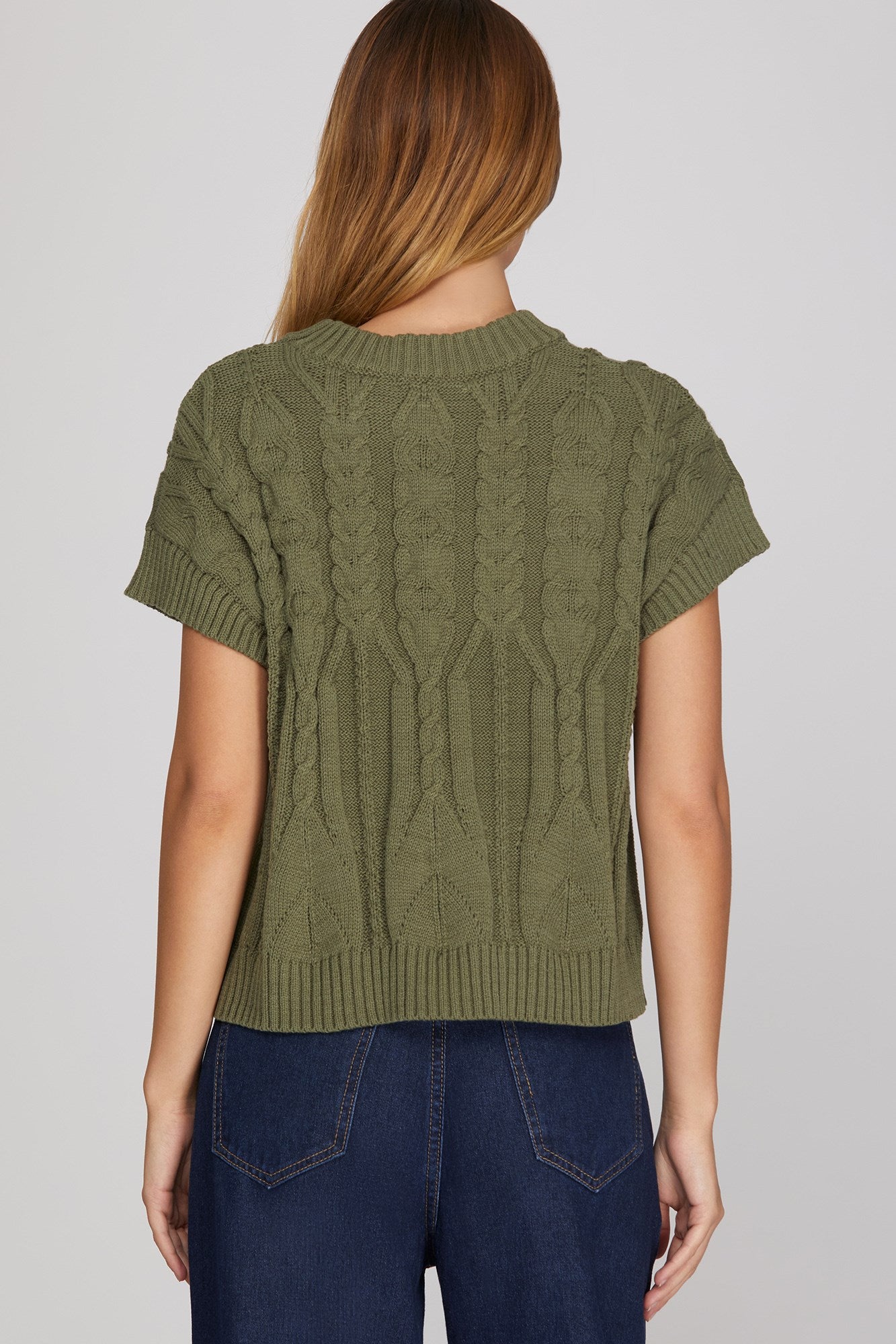 DROP SHOULDER CABLE KNIT SWEATER
