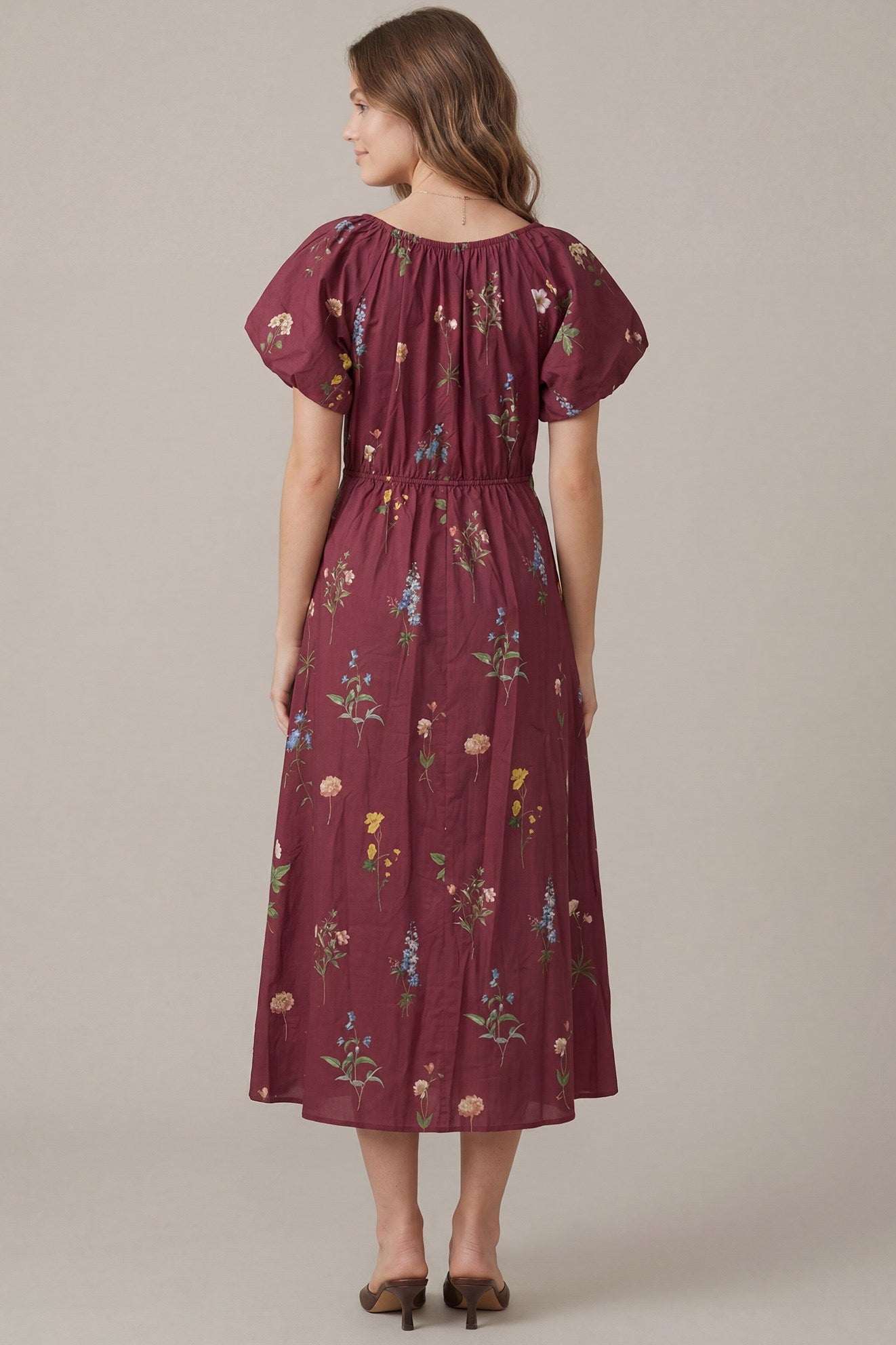 SHORT SLEEVE PRINTED MIDI DRESS