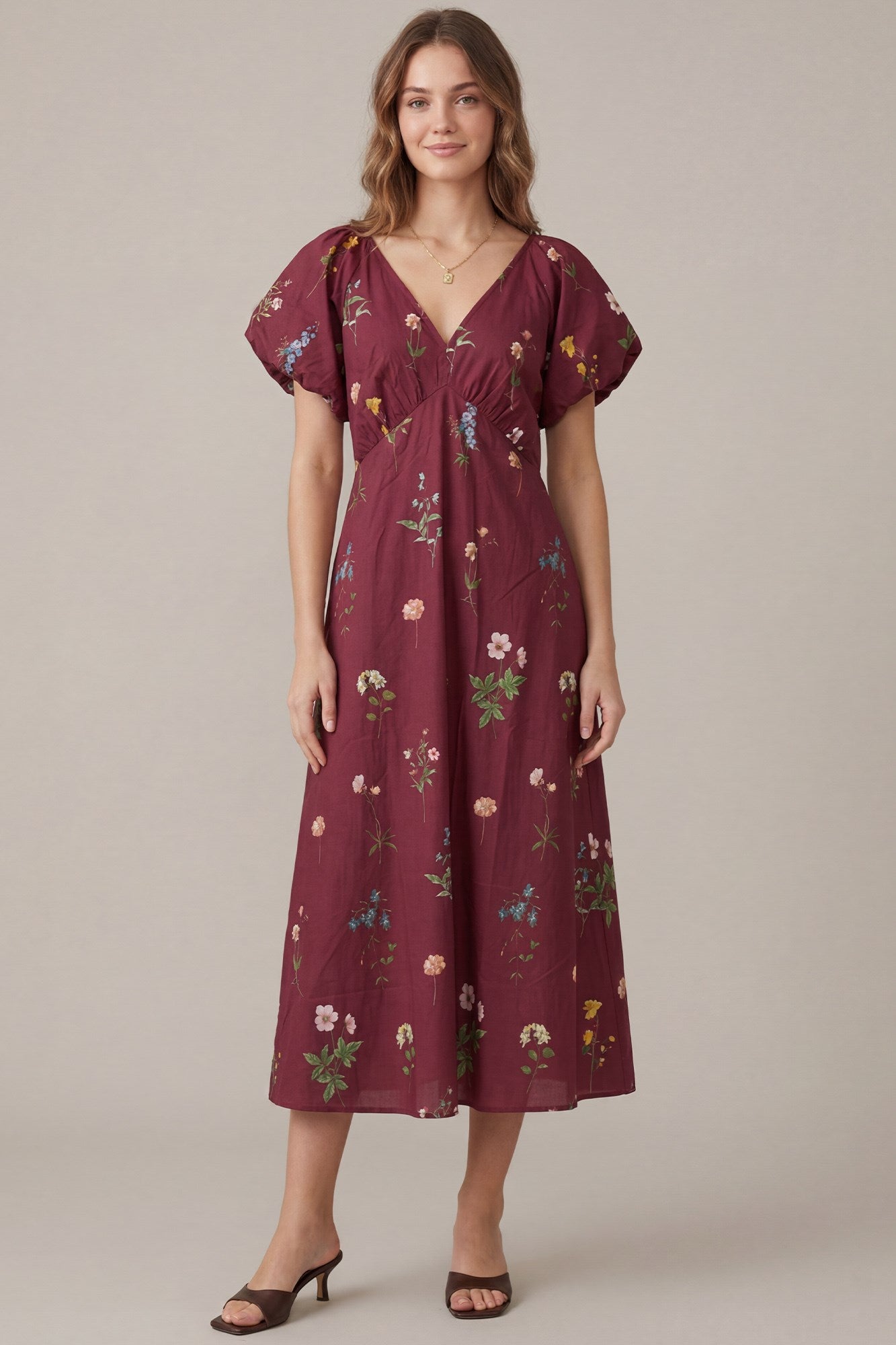 SHORT SLEEVE PRINTED MIDI DRESS