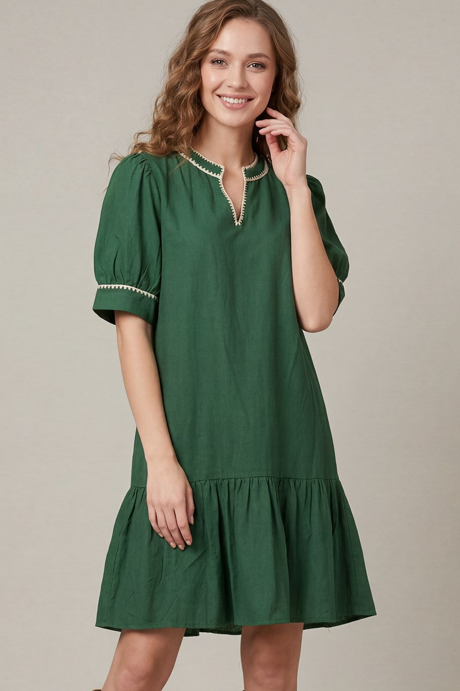WOVEN STITCH DETAIL MINI DRESS