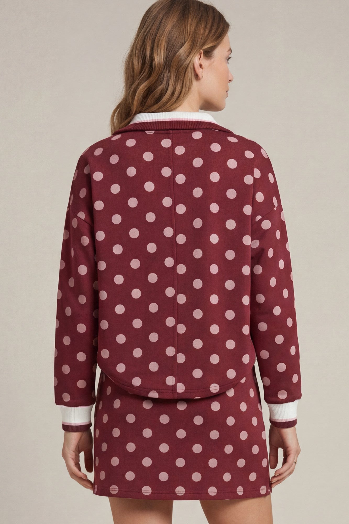 HALF-ZIP TOP AND NINI SKIRT POLKADOT KNIT SET