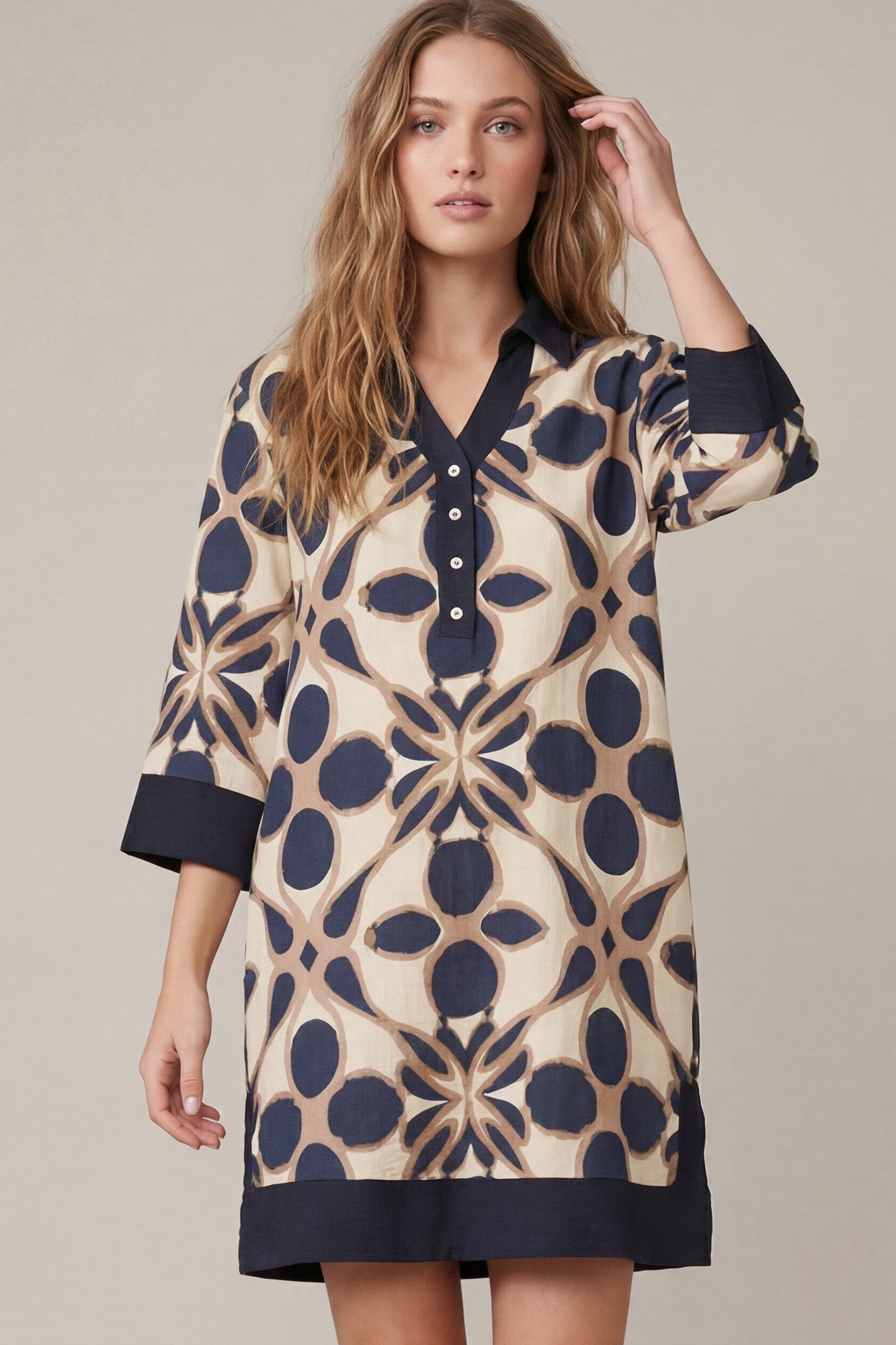 HALF SLEEVE PRINTED MINI DRESS
