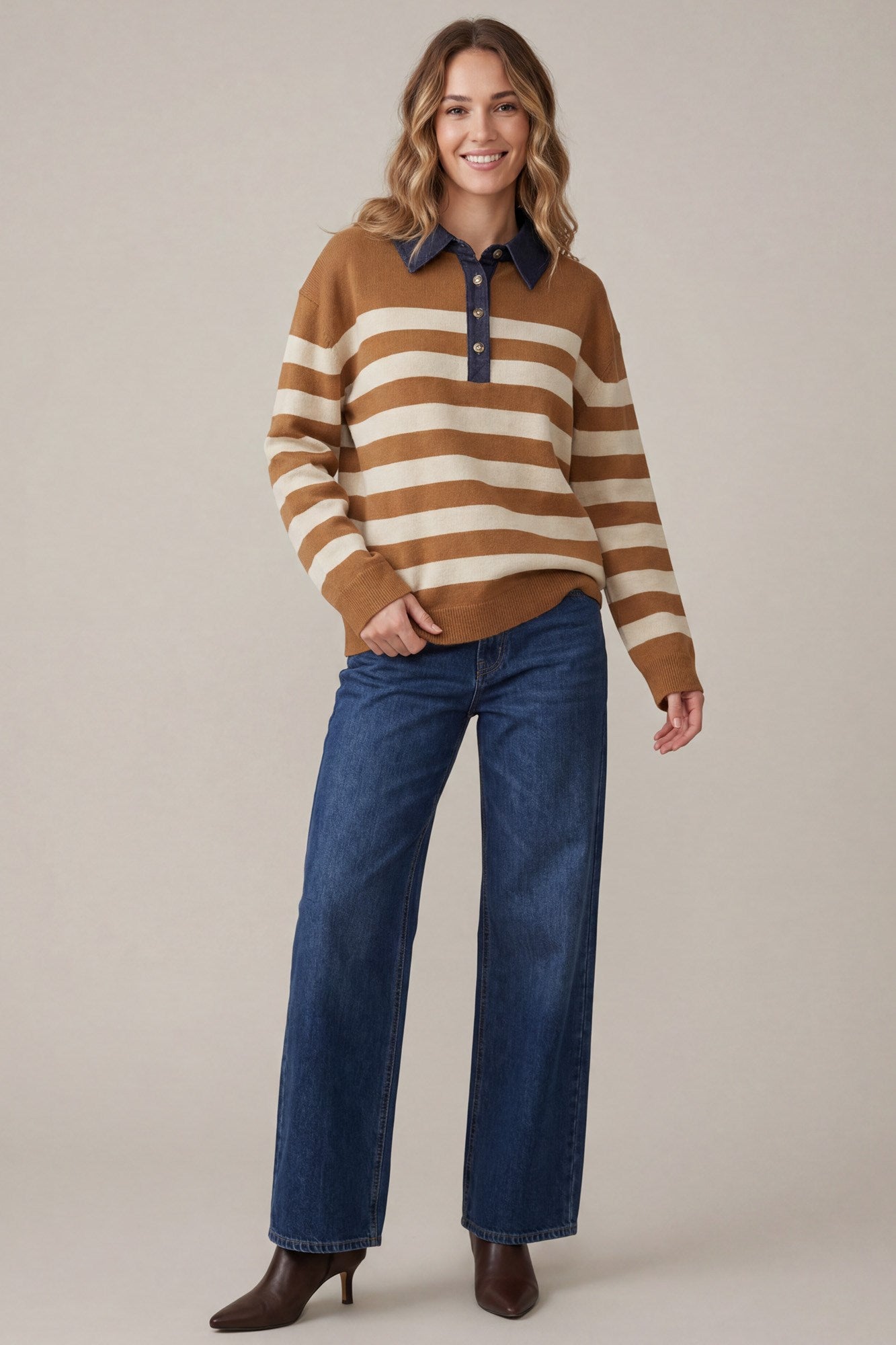 STRIPE POLO SWEATER TOP