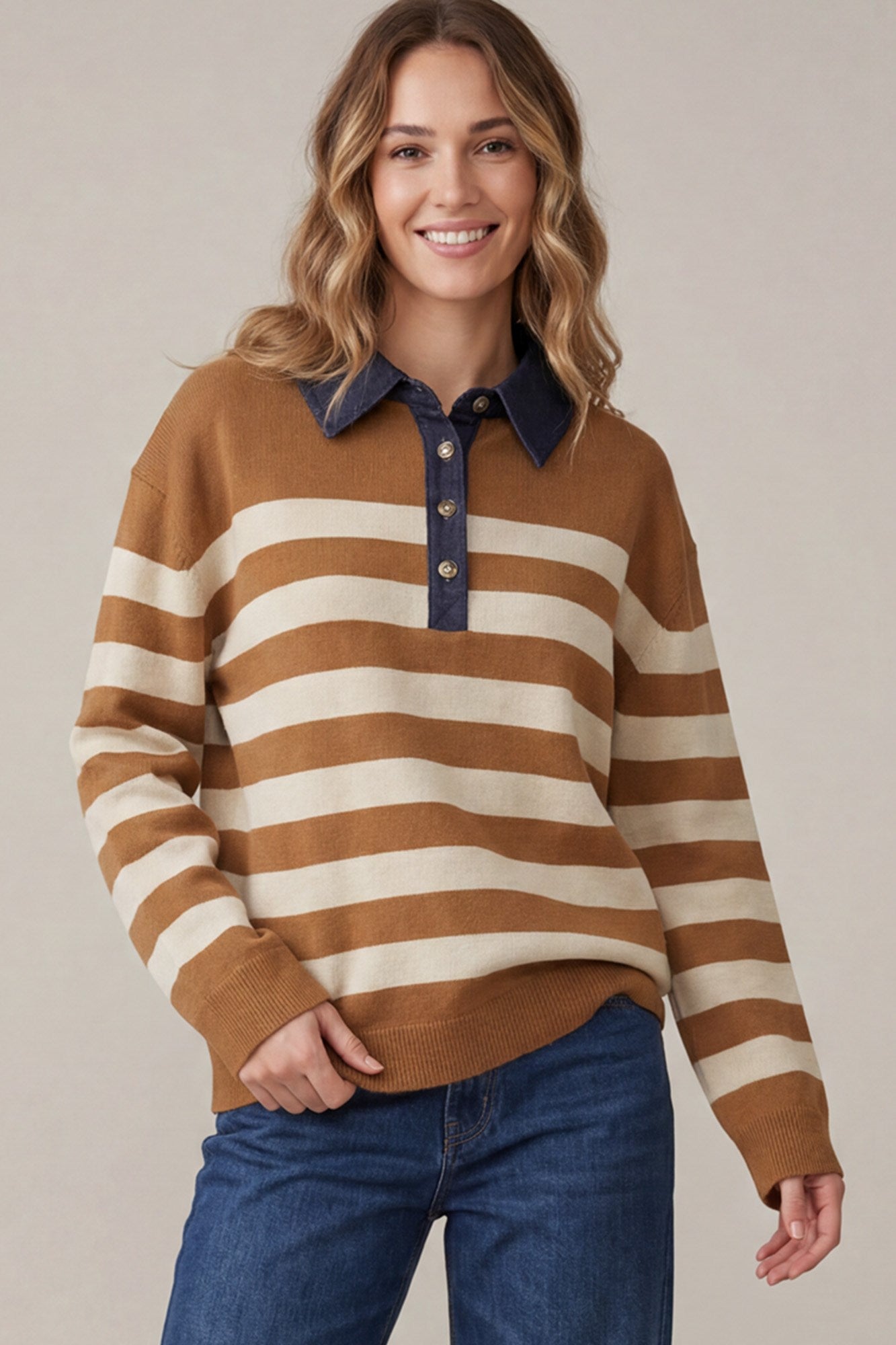 STRIPE POLO SWEATER TOP