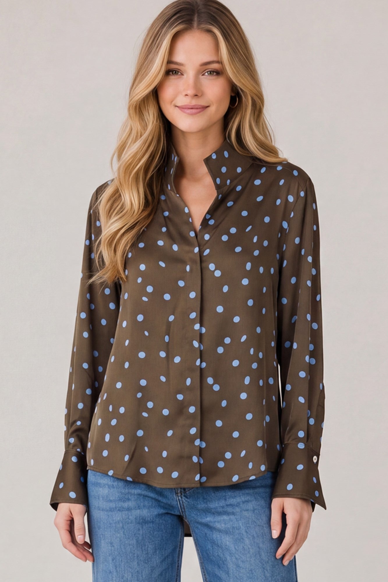 STAND COLLAR POLKADOT BLOUSE