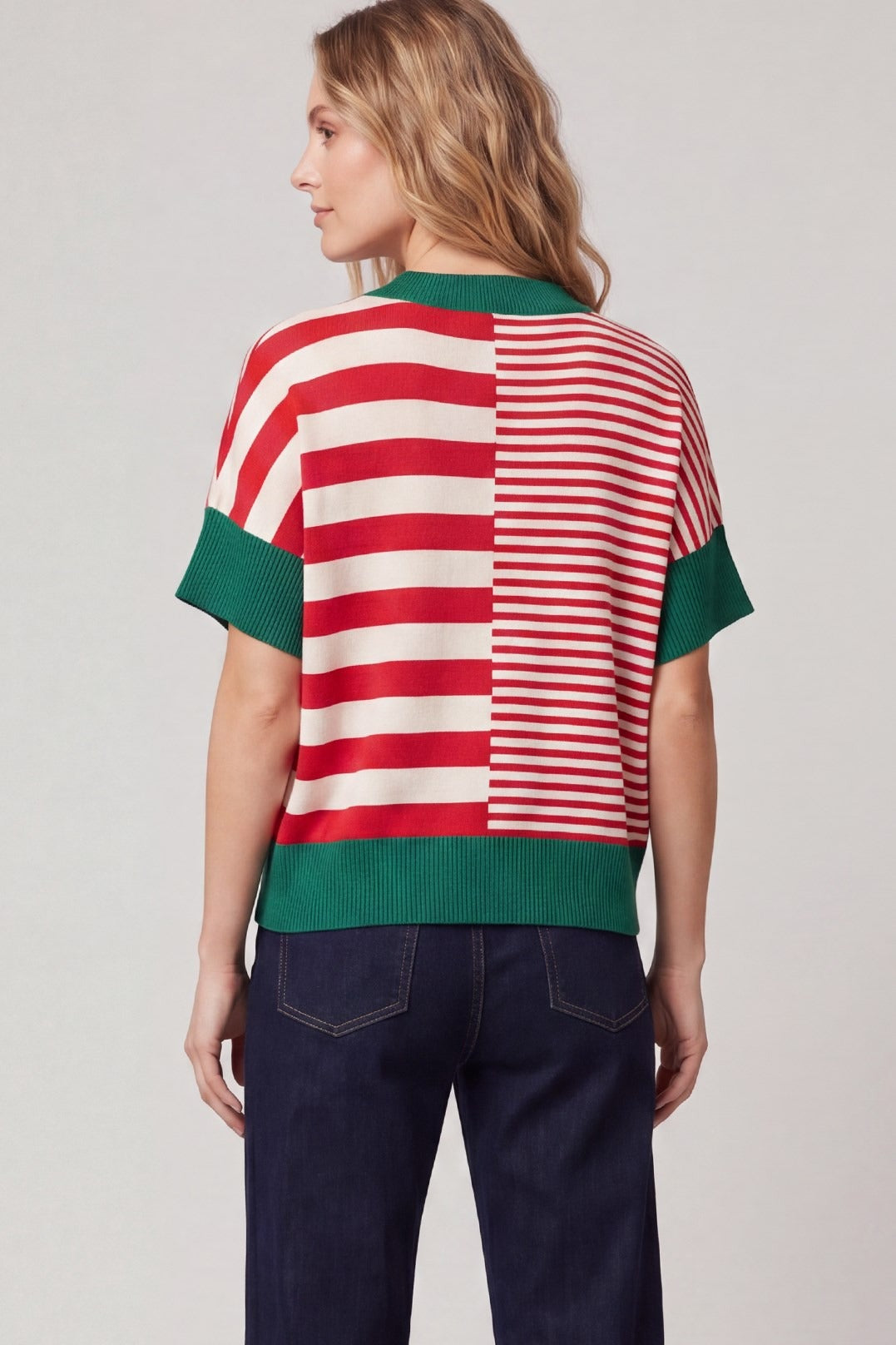 DROP SHOULDER STRPED SWEATER