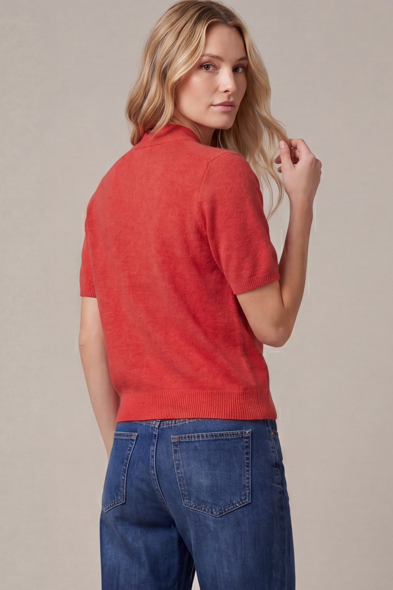 TIE NECK BUTTON DOWN SWEATER