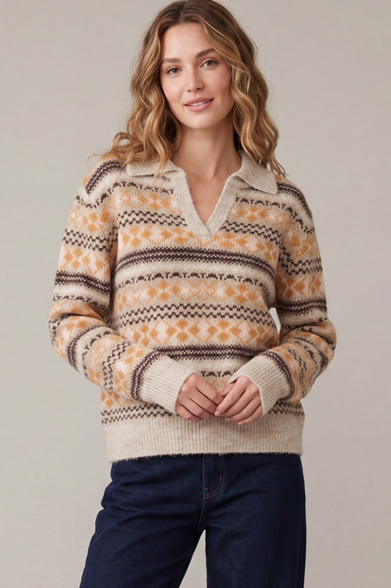 FAIR ISLE POLO SWEATER TOP