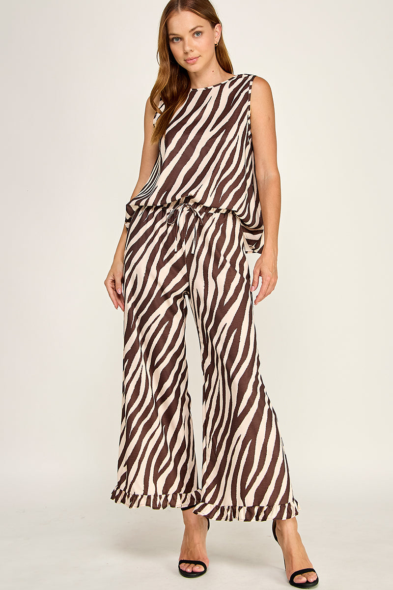 ANIMAL PRINTED WOVEN TOP AND PANTS