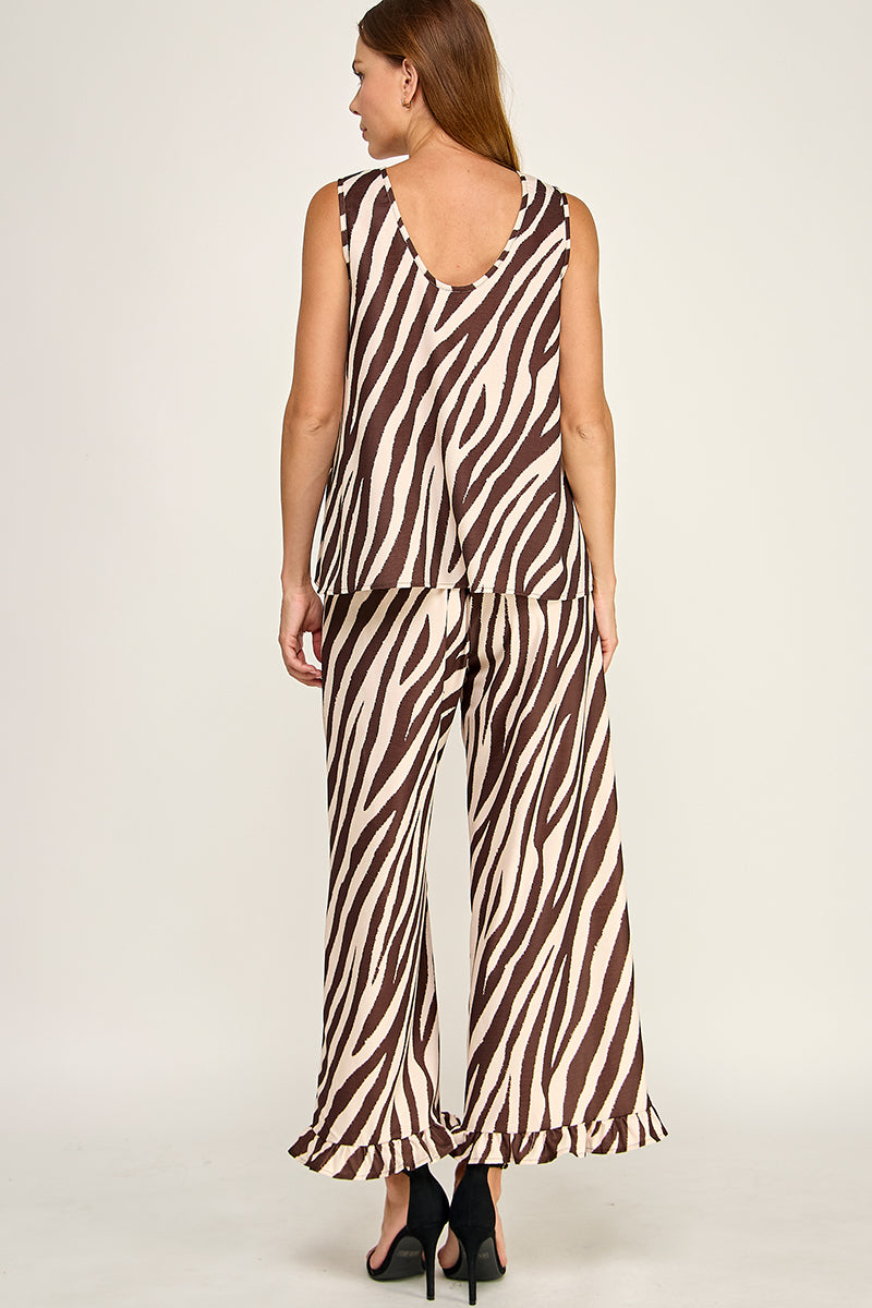 ANIMAL PRINTED WOVEN TOP AND PANTS
