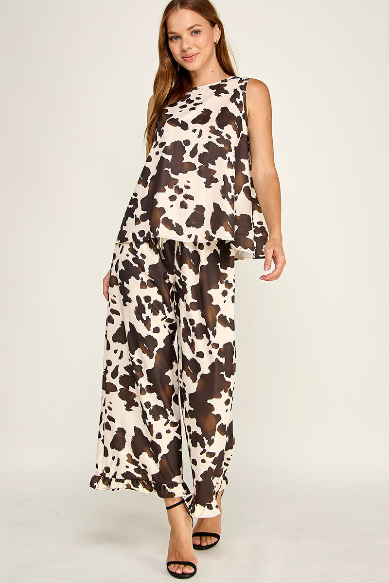 ANIMAL PRINTED WOVEN TOP AND PANTS