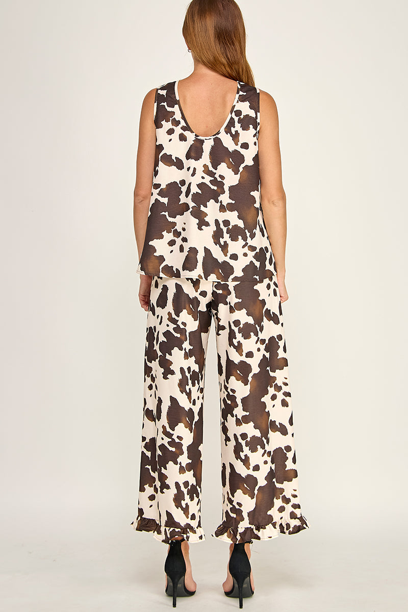 ANIMAL PRINTED WOVEN TOP AND PANTS