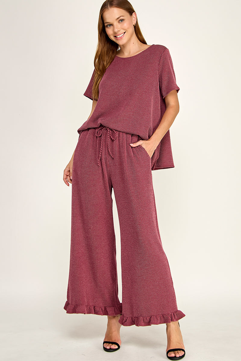CURLY RIB LOOSE FIT TOP AND PANTS  SET