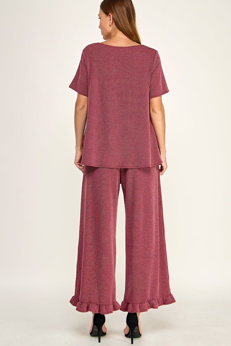 CURLY RIB LOOSE FIT TOP AND PANTS  SET