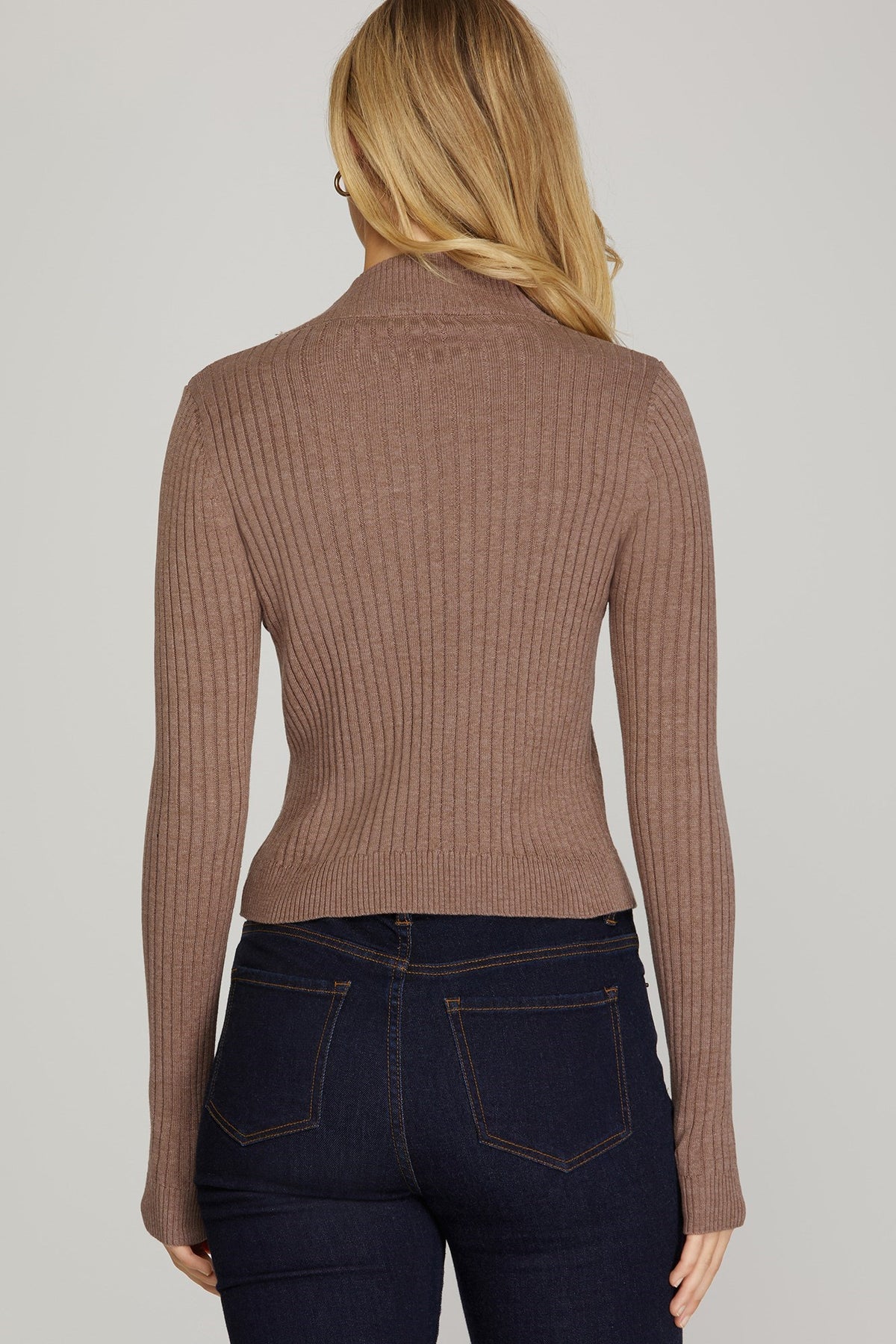 LONG SLEEVE MOCK NECK RIBBED CROP SWEATER TOP