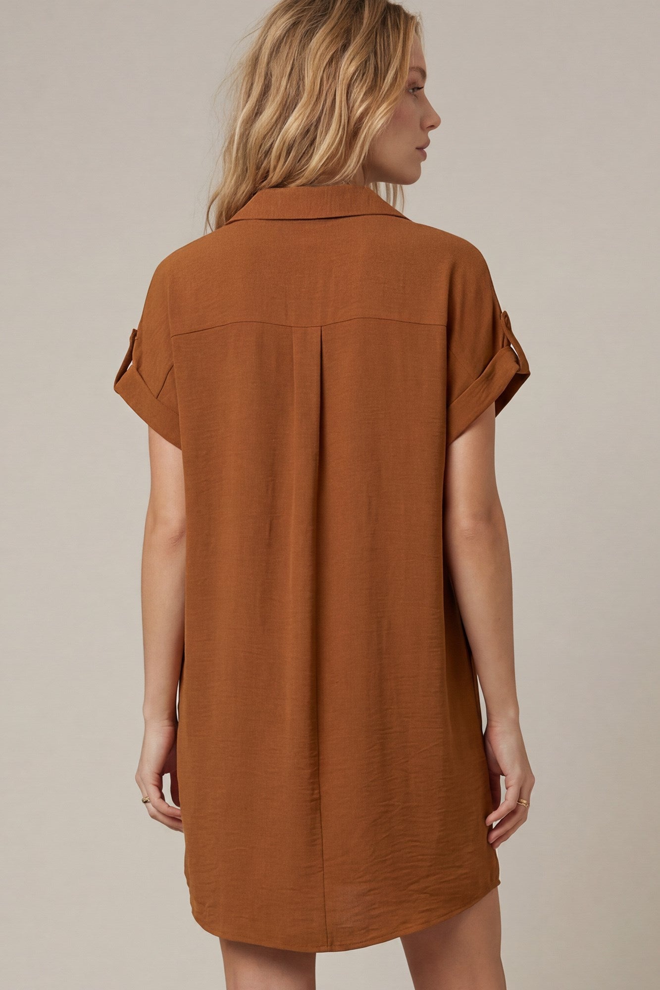 DROP SHOULDER BUTTON UP WOVEN SHIRT DRESS