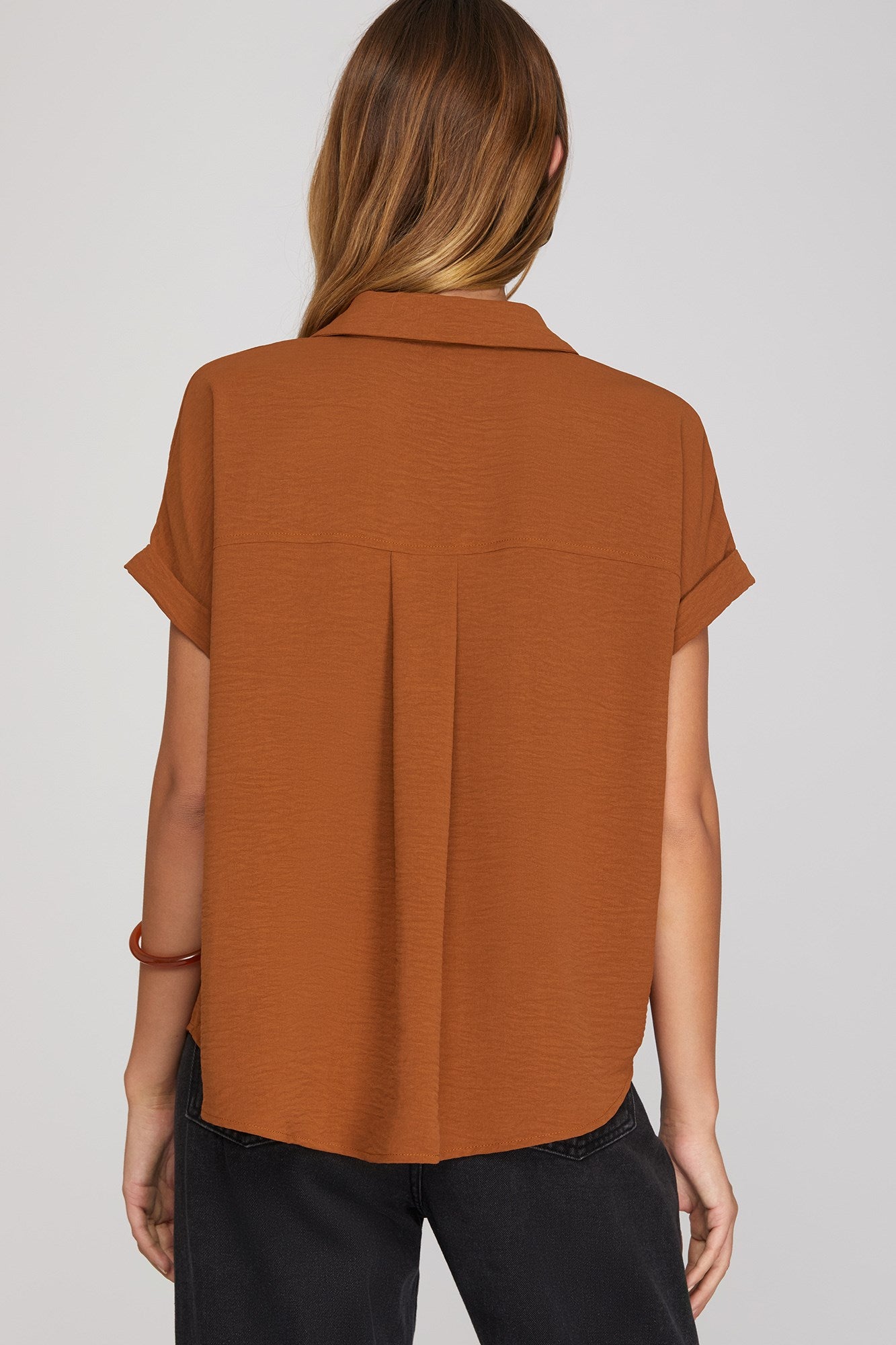 COLLARED WOVEN SOLID TOP