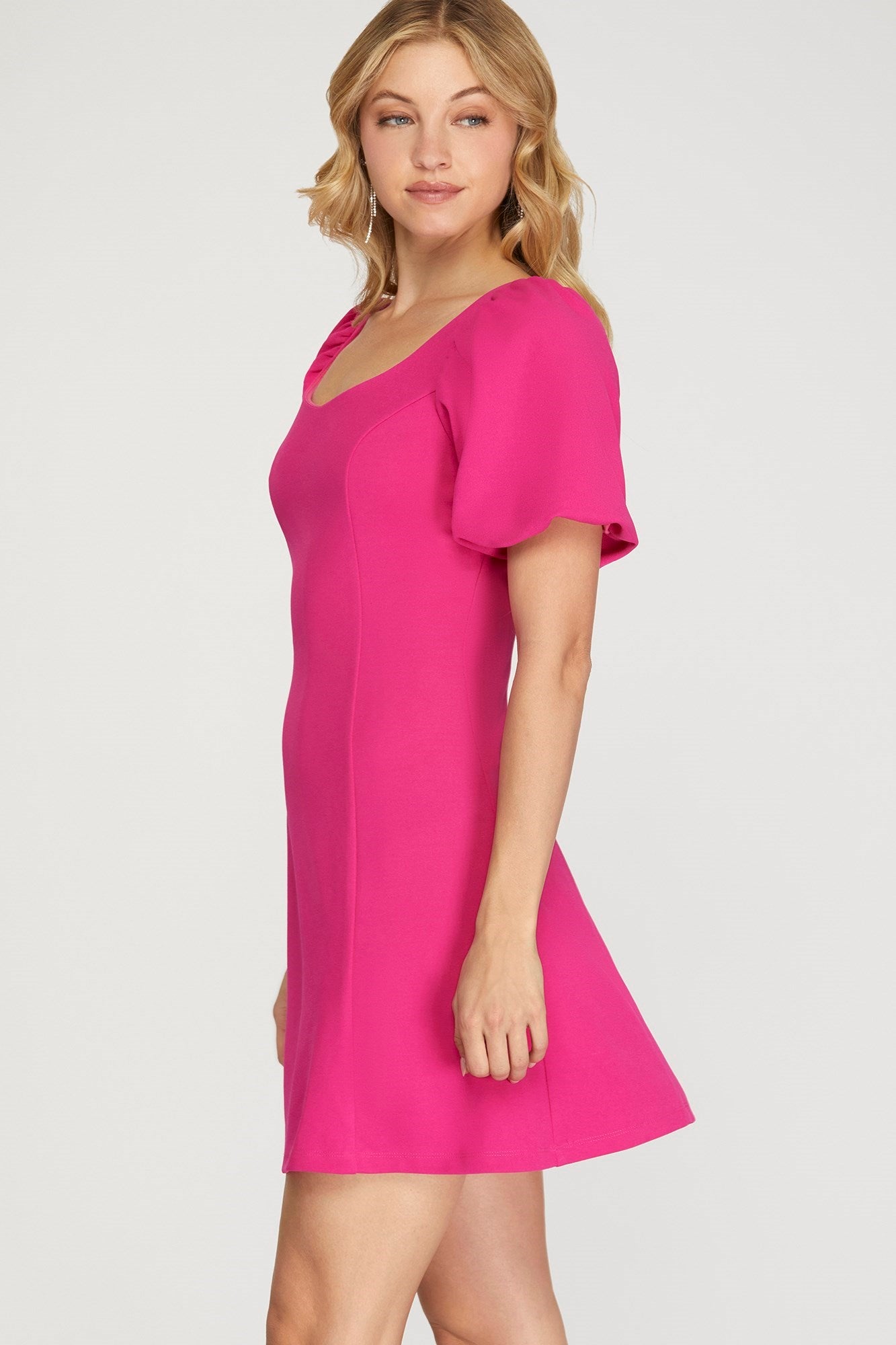 PUFF SHORT SLEEVE HEAVY KNIT DRESS