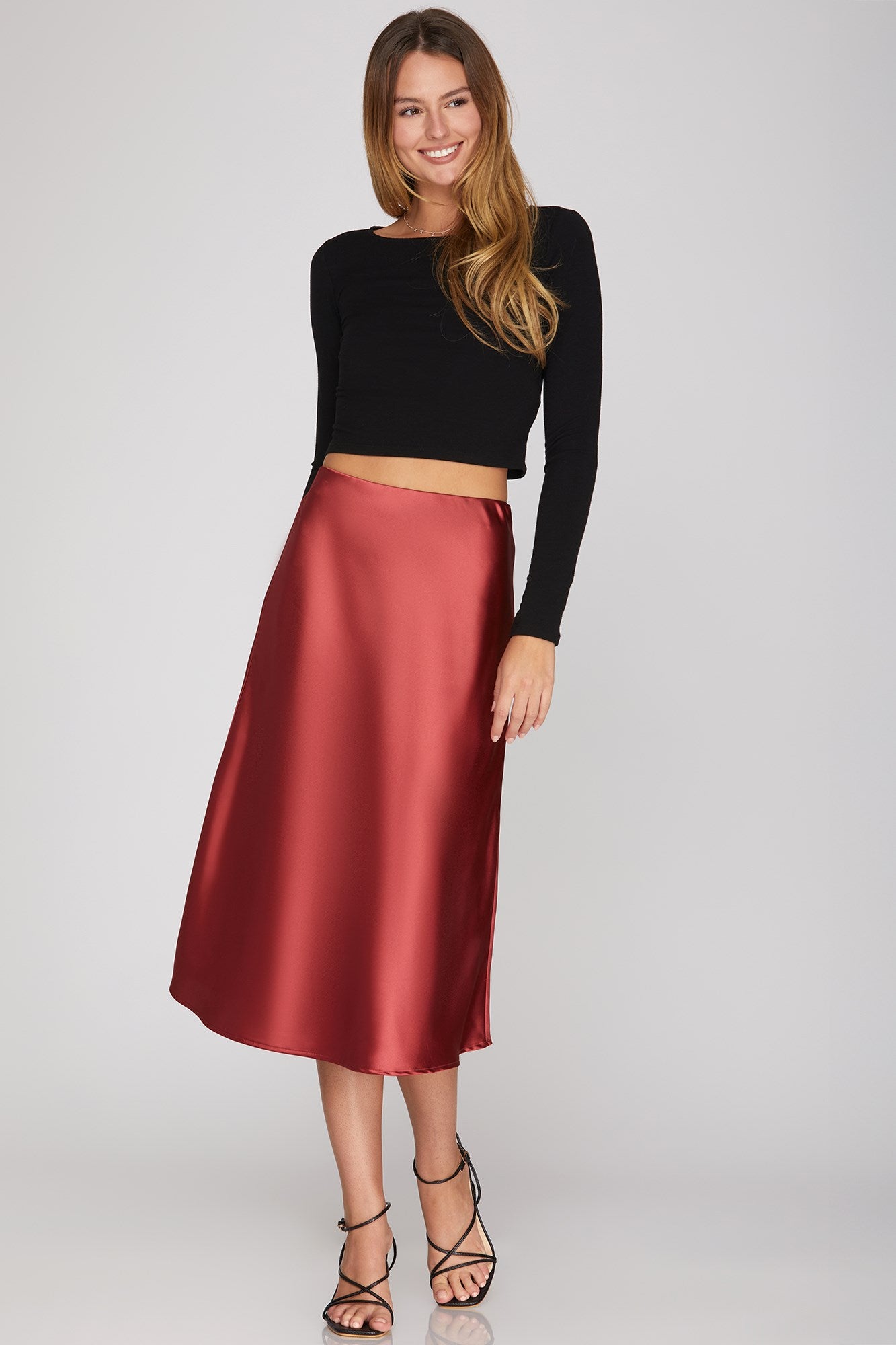 SATIN BIAS MIDI SKIRT