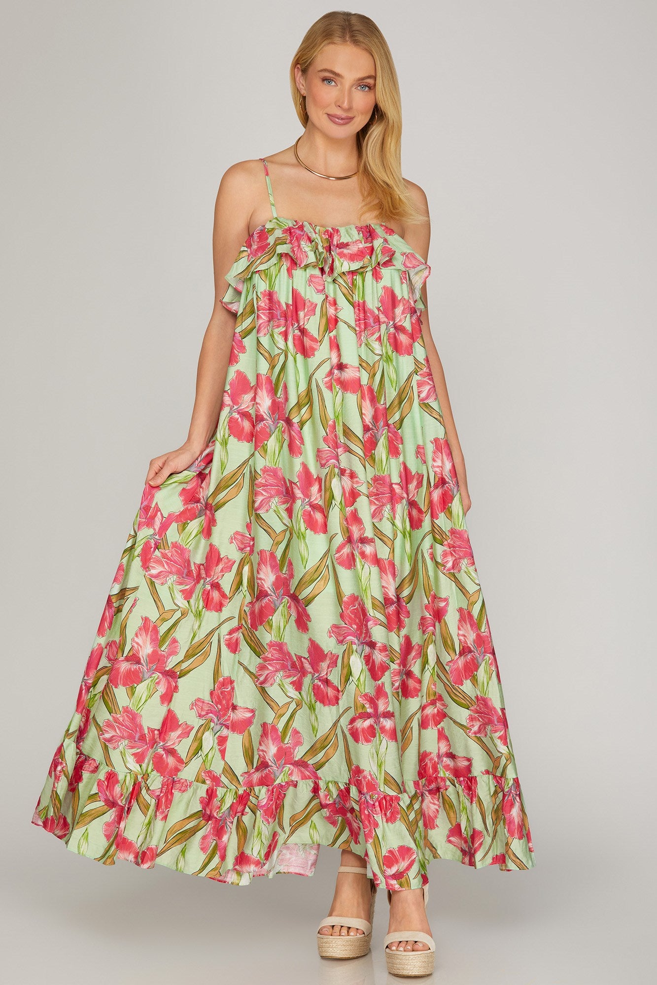FLORAL PRINT WOVEN TUBE MAXI DRESS