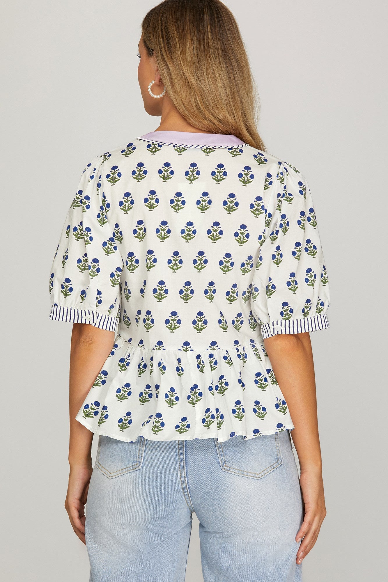 SHORT SLEEVE WOVEN PRINT TOP