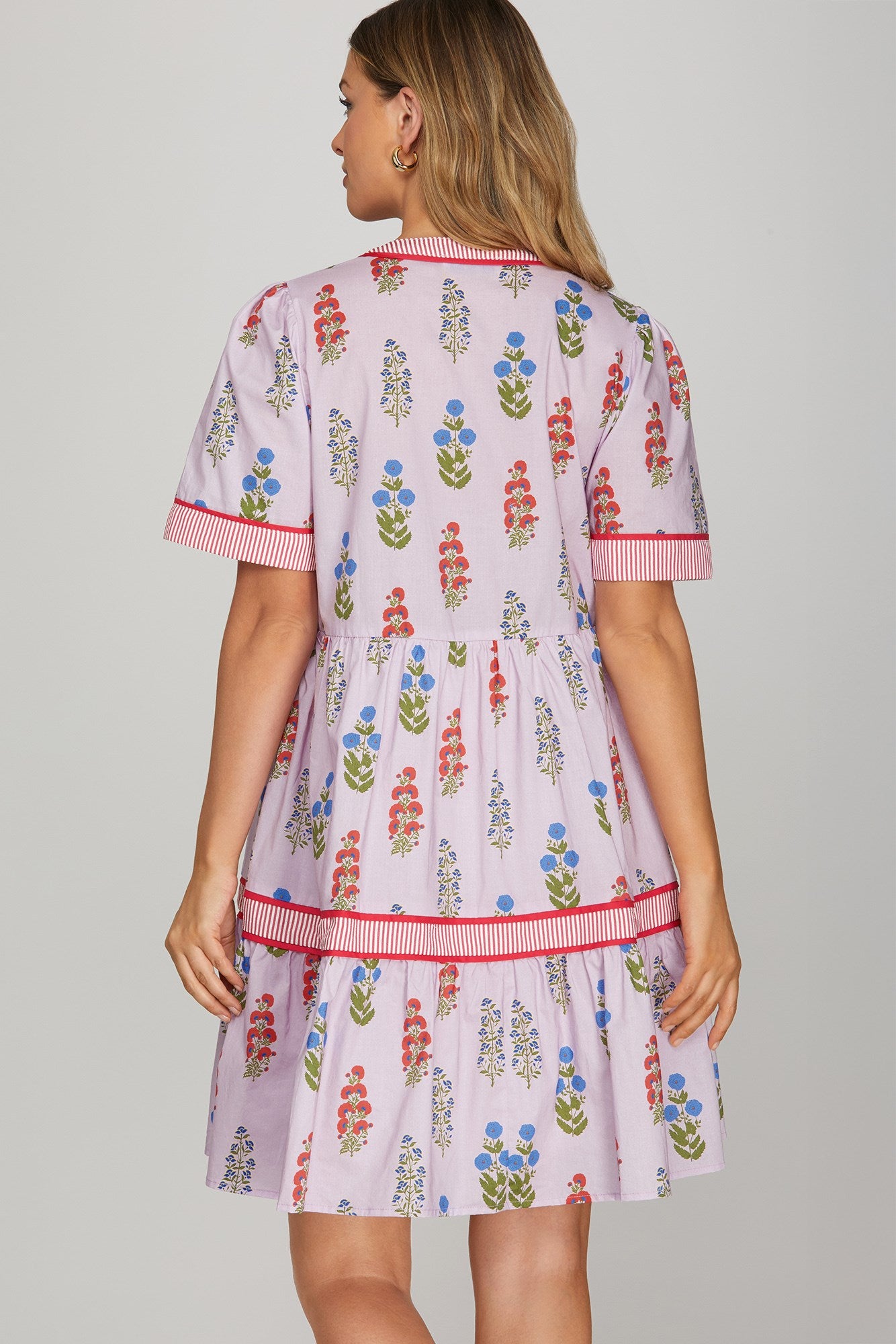 SHORT SLEEVE FLORAL PRINT MINI DRESS