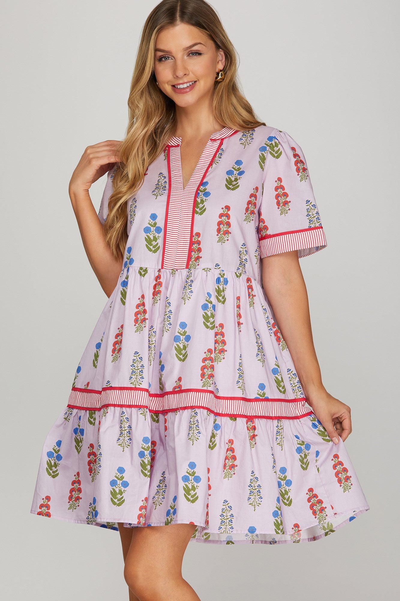 SHORT SLEEVE FLORAL PRINT MINI DRESS