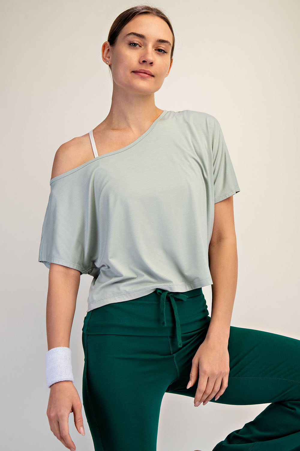 VISCOSE MODAL CROPPED OFF SHOULDER TOP