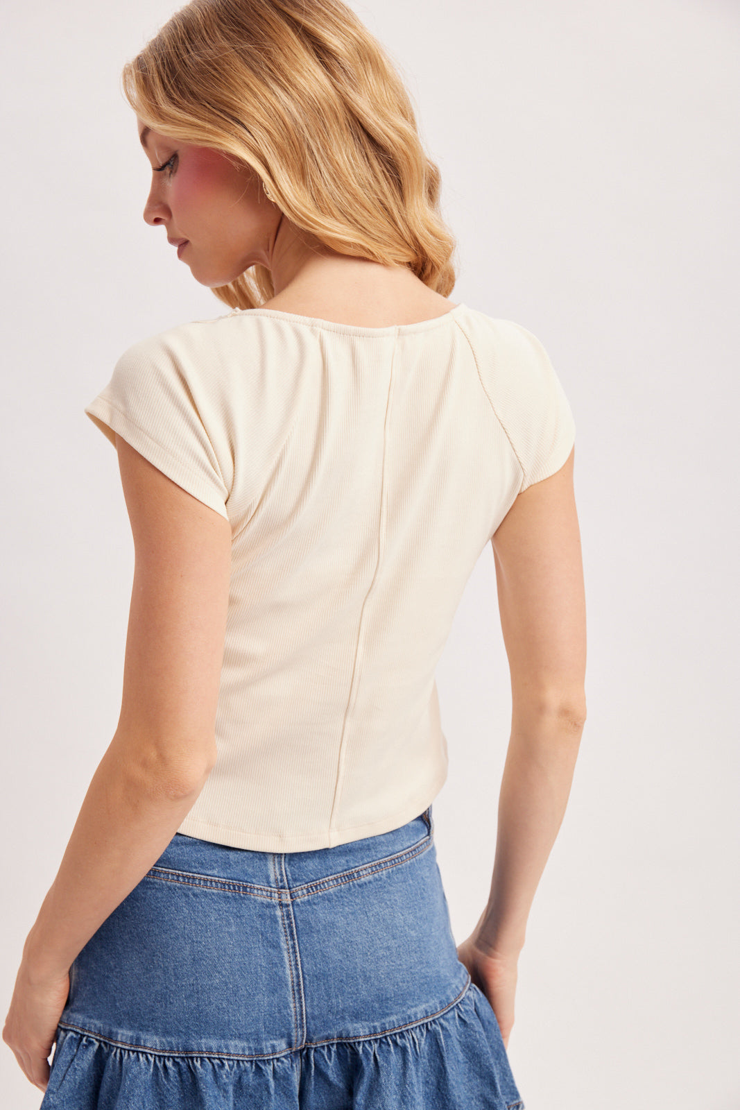 CROCHET LACE TRIMMED KNIT TOP