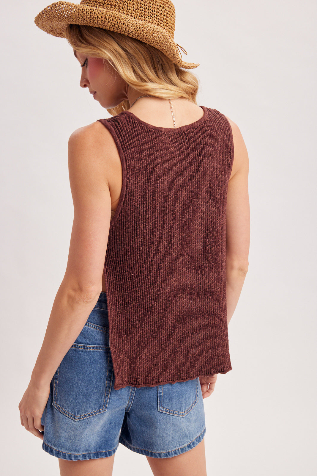RIBBED KNIT TIED OPEN SIDE TOP