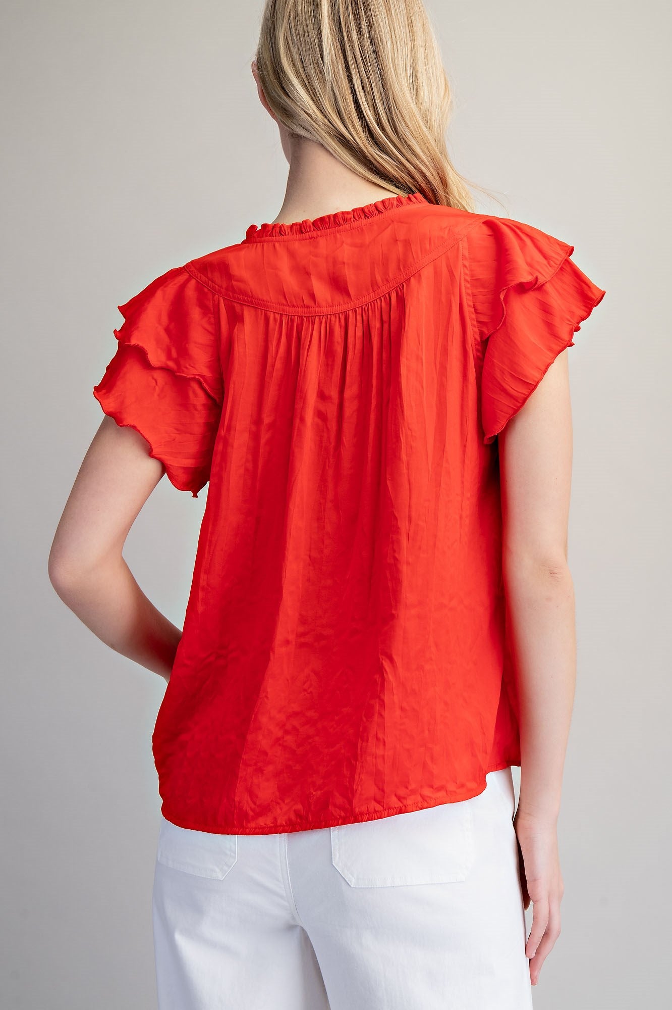 GATHERED FLUTTER SLEEVE BLOUSE