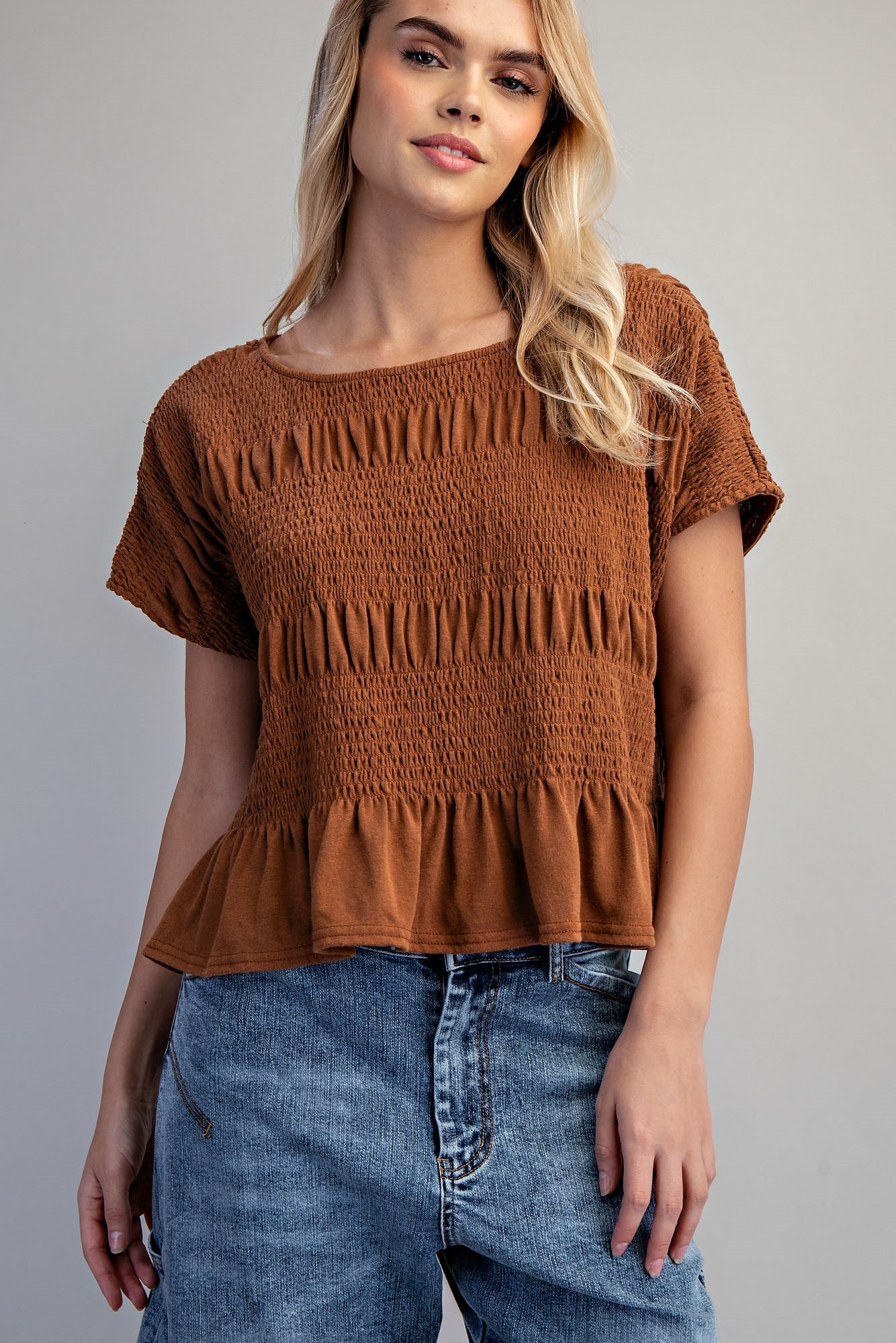 MINERAL WASHED SMOCKED TOP