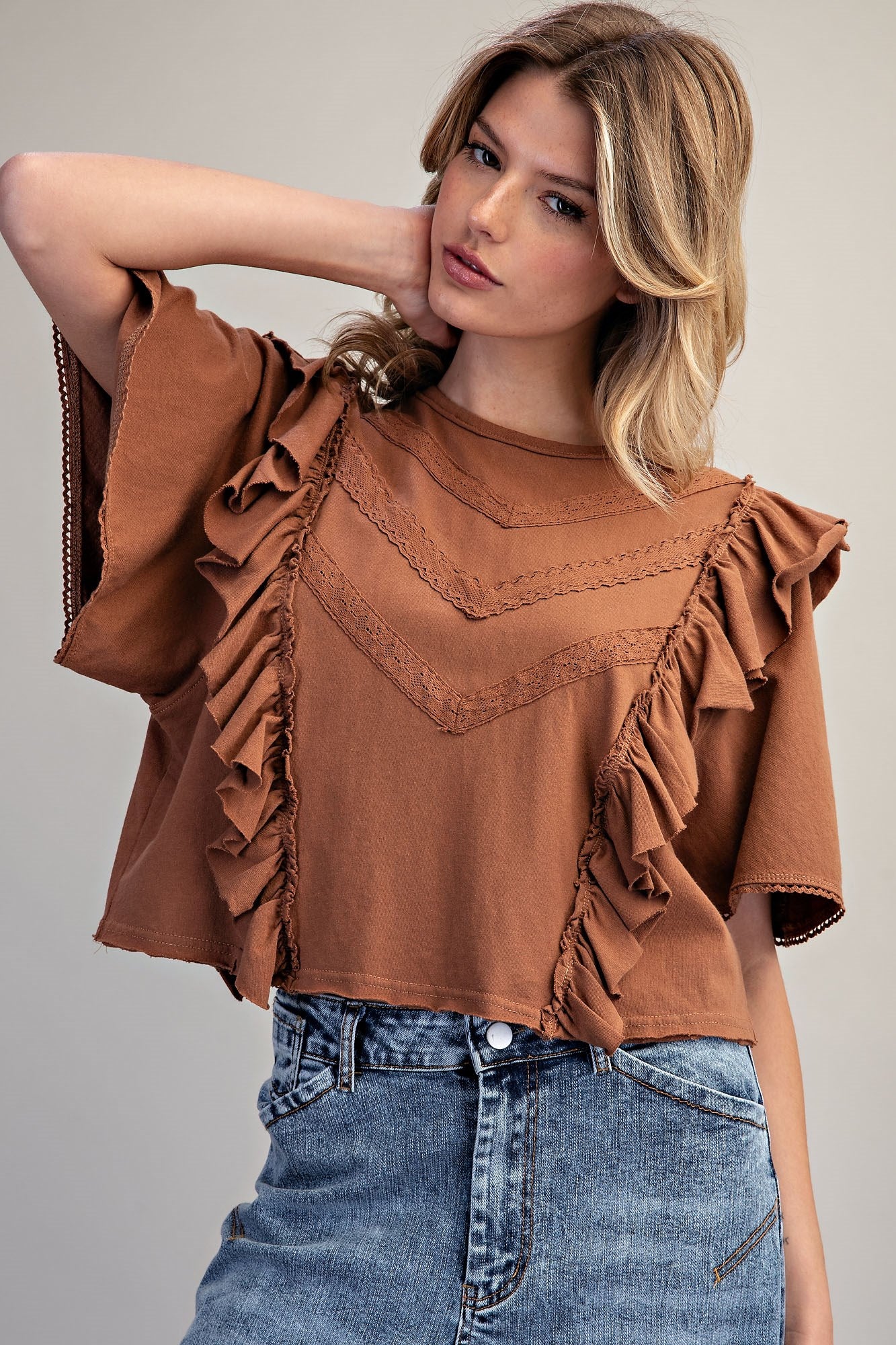 SOFT WASHED RUFFLED SOLID CROP TOP