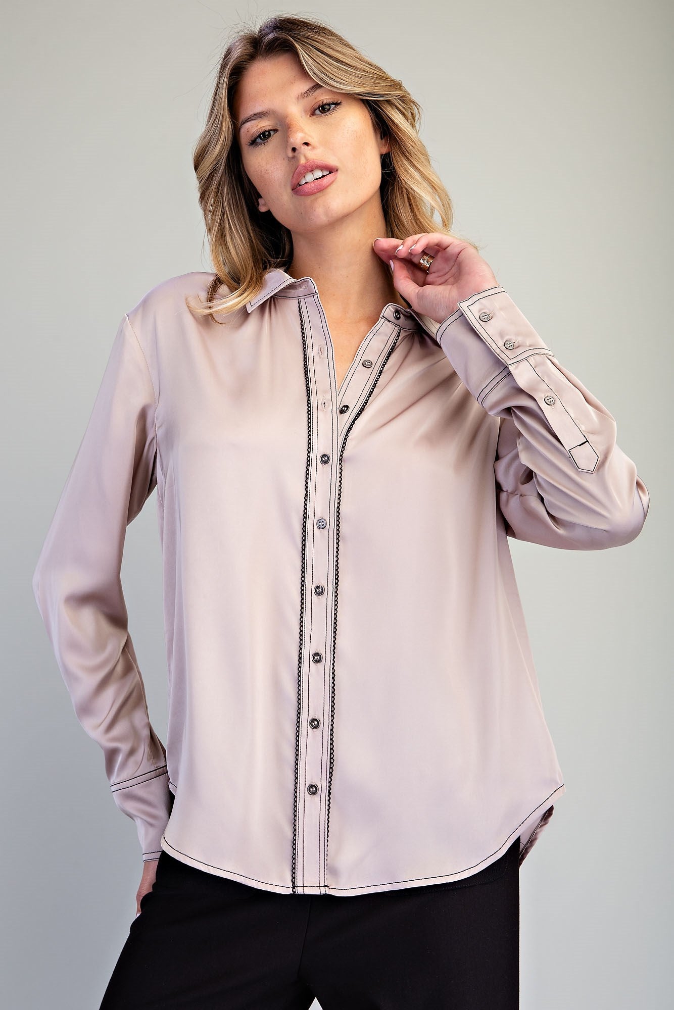 SATIN CONTRAST TRIM BLOUSE