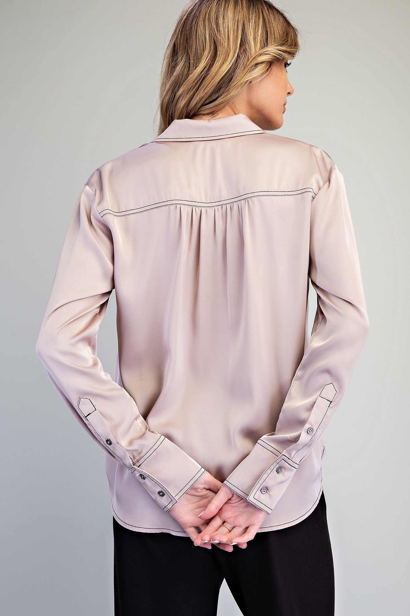 SATIN CONTRAST TRIM BLOUSE