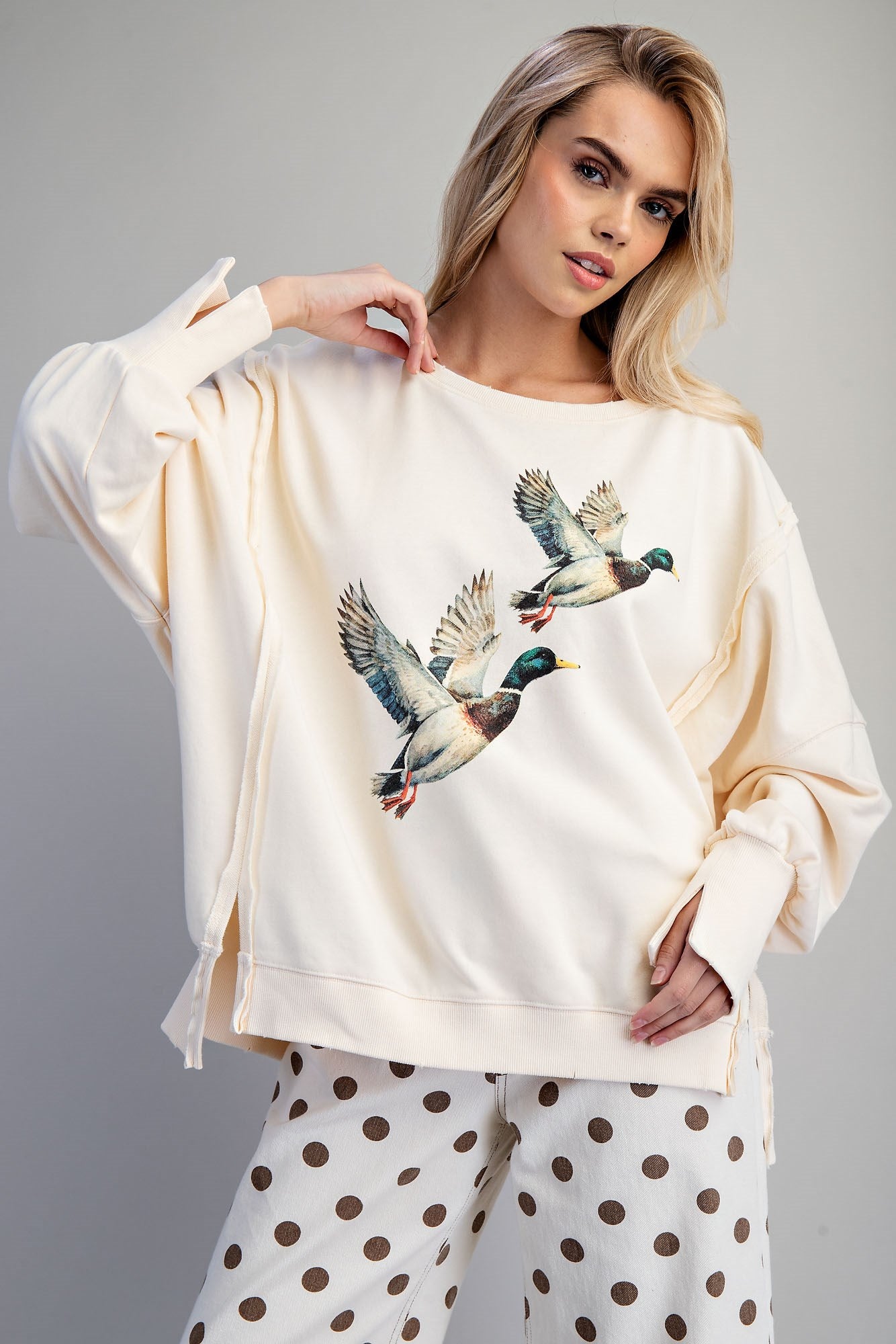 STONE WASHED DUCK GRAPHIC PULLOVER SWEATSHIRT